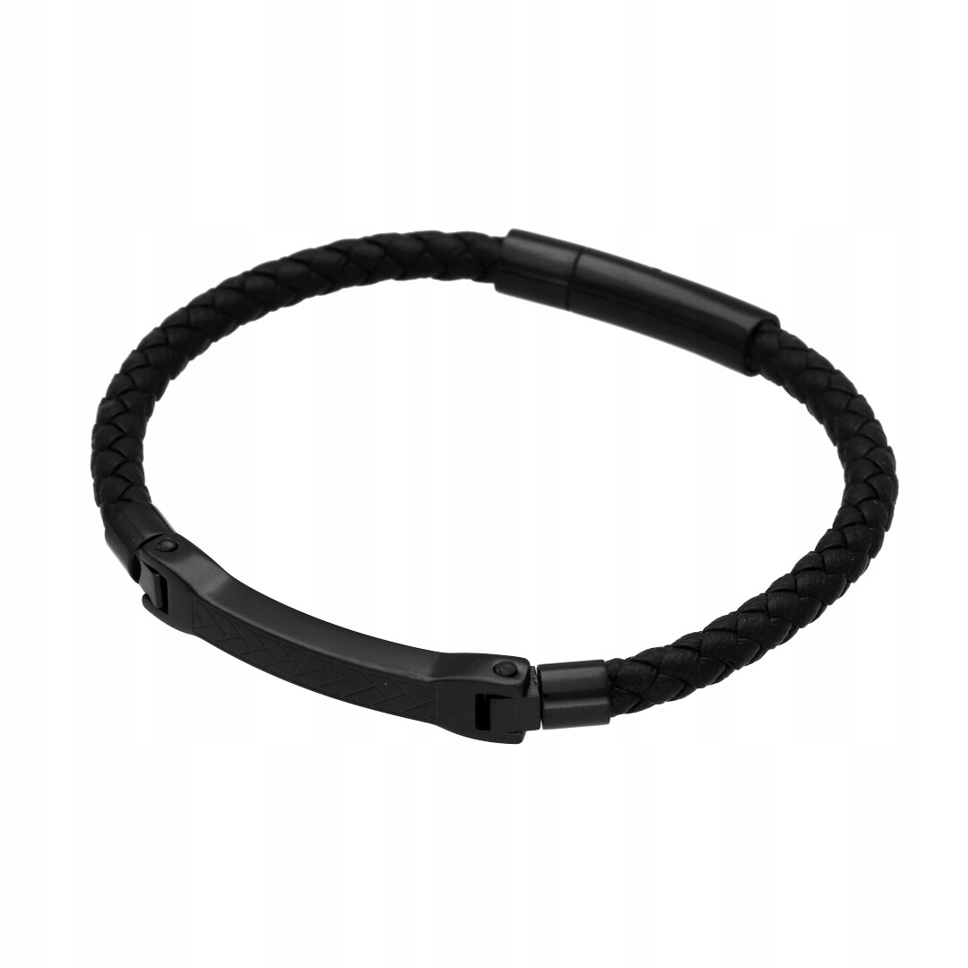 Pánský náramek černý ocel 316L kůže