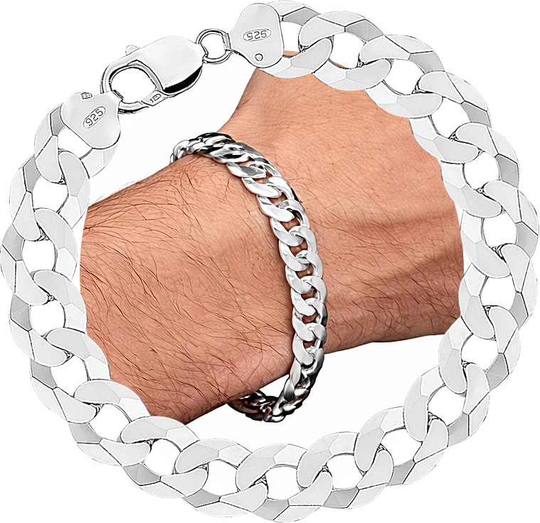 Bransoletka Srebrna Męska Pancerka 9,30 mm Diamentowana 925 Grawer