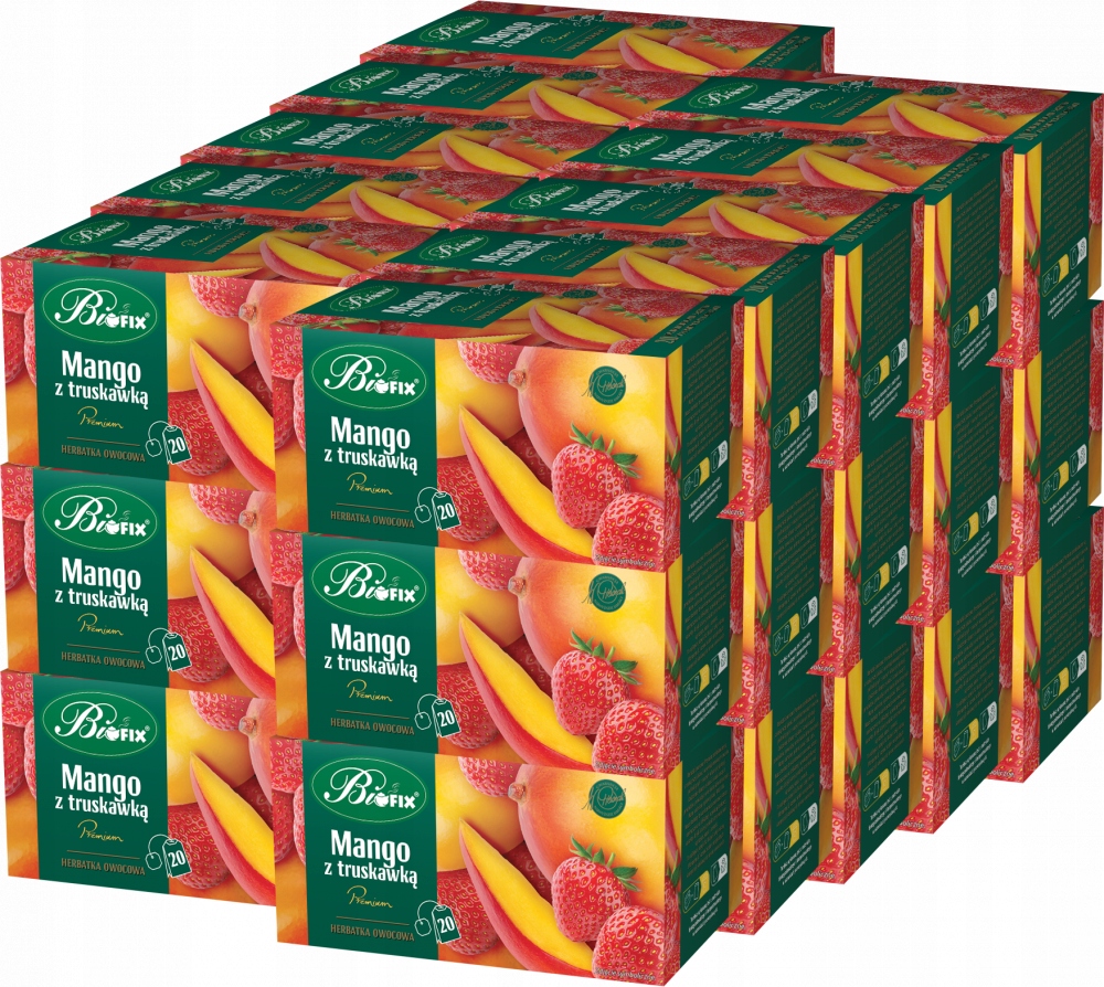 Herbata owocowa w kopertach BiFix Premium, mango z truskawką, 20 sztuk x30