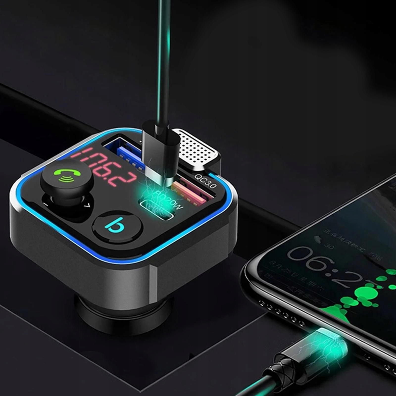 TRANSMITER FM BLUETOOTH SZYBKA ŁADOWARKA QC USB PD Model DMAX23