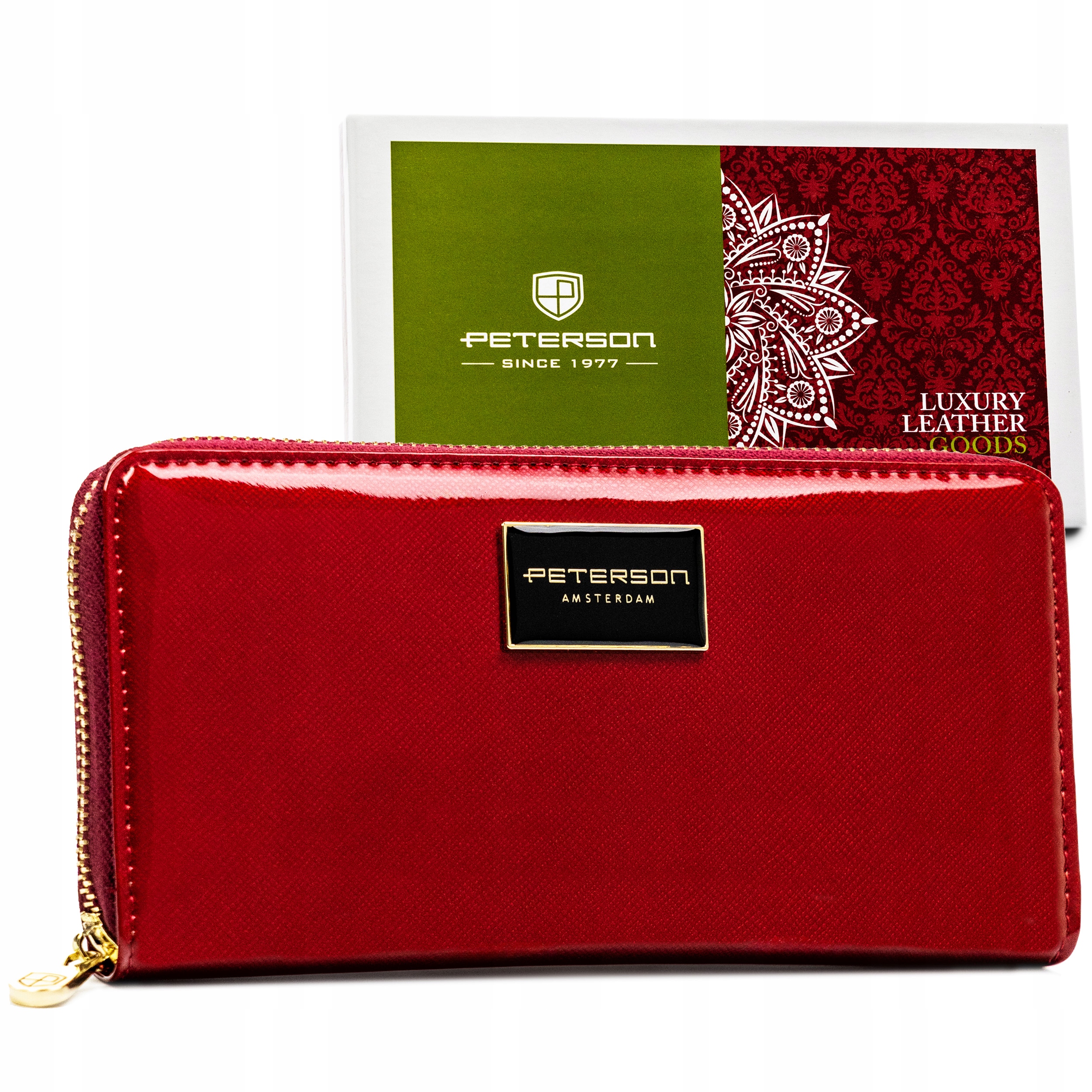 Portfel damski skórzany Rfid Peterson czerwony zapinany na zamek pojemny