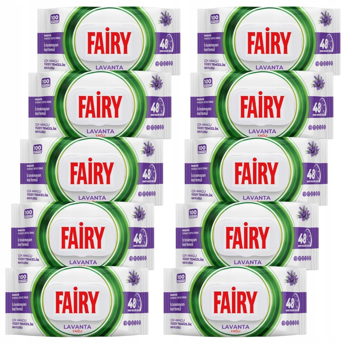 Levně Velké vlhčené ubrousky pro univerzální čištění Fairy Levandule 10x100 ks