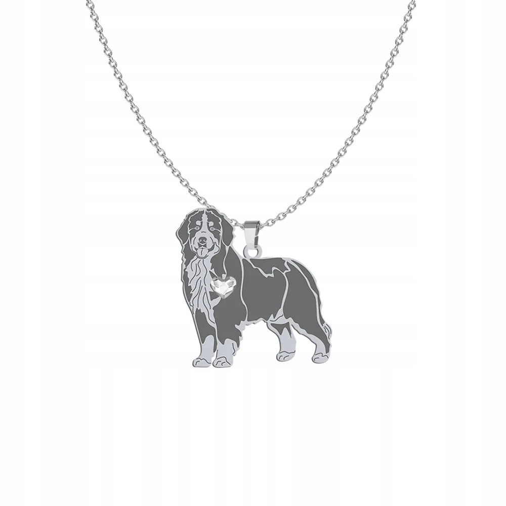 Stříbrný náhrdelník s bernským psem Mountain Dog 925 Žena Gravírování Bonus