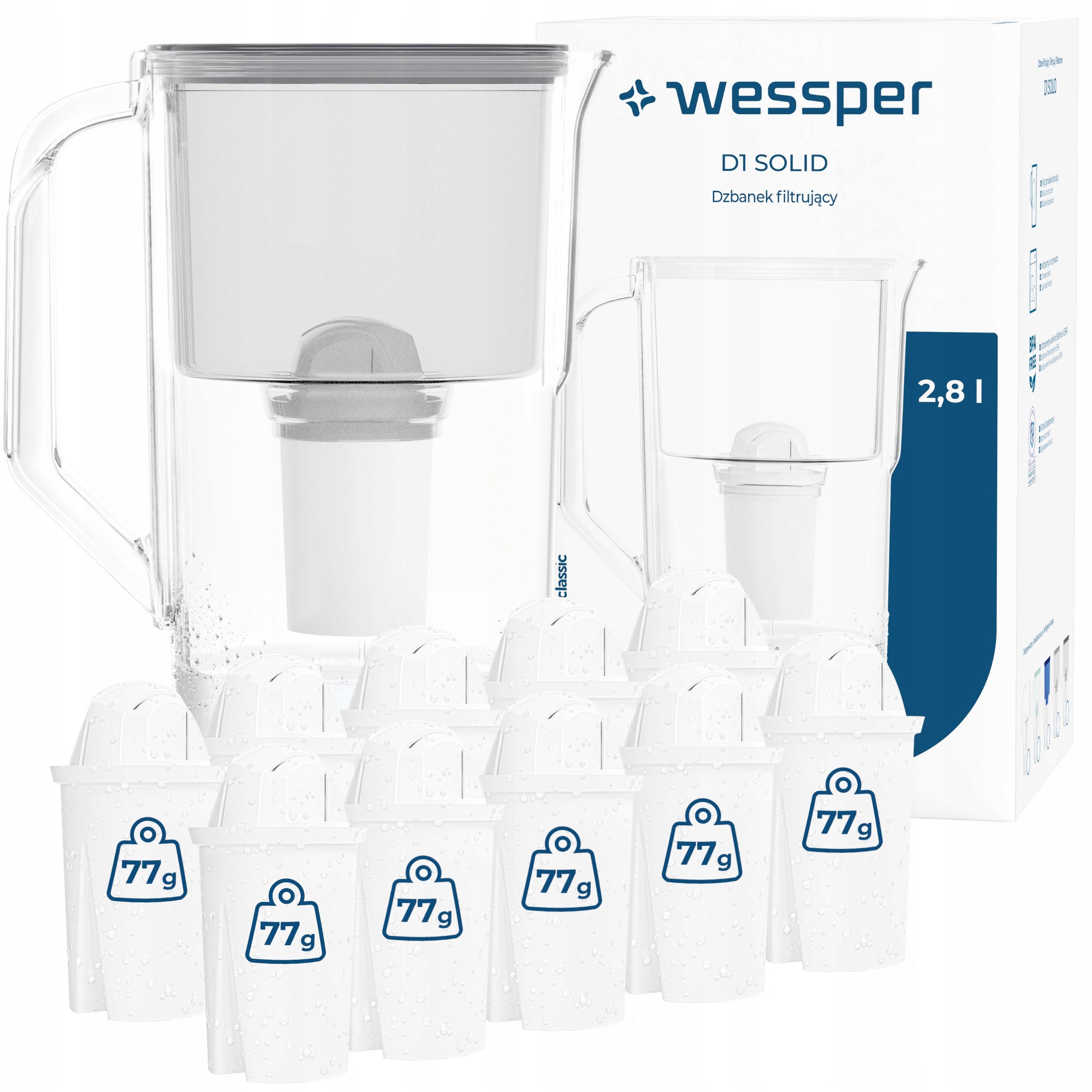 Filtrační konvice Wessper D1 Solid 2,8 l šedá 11 x filtrační vložka