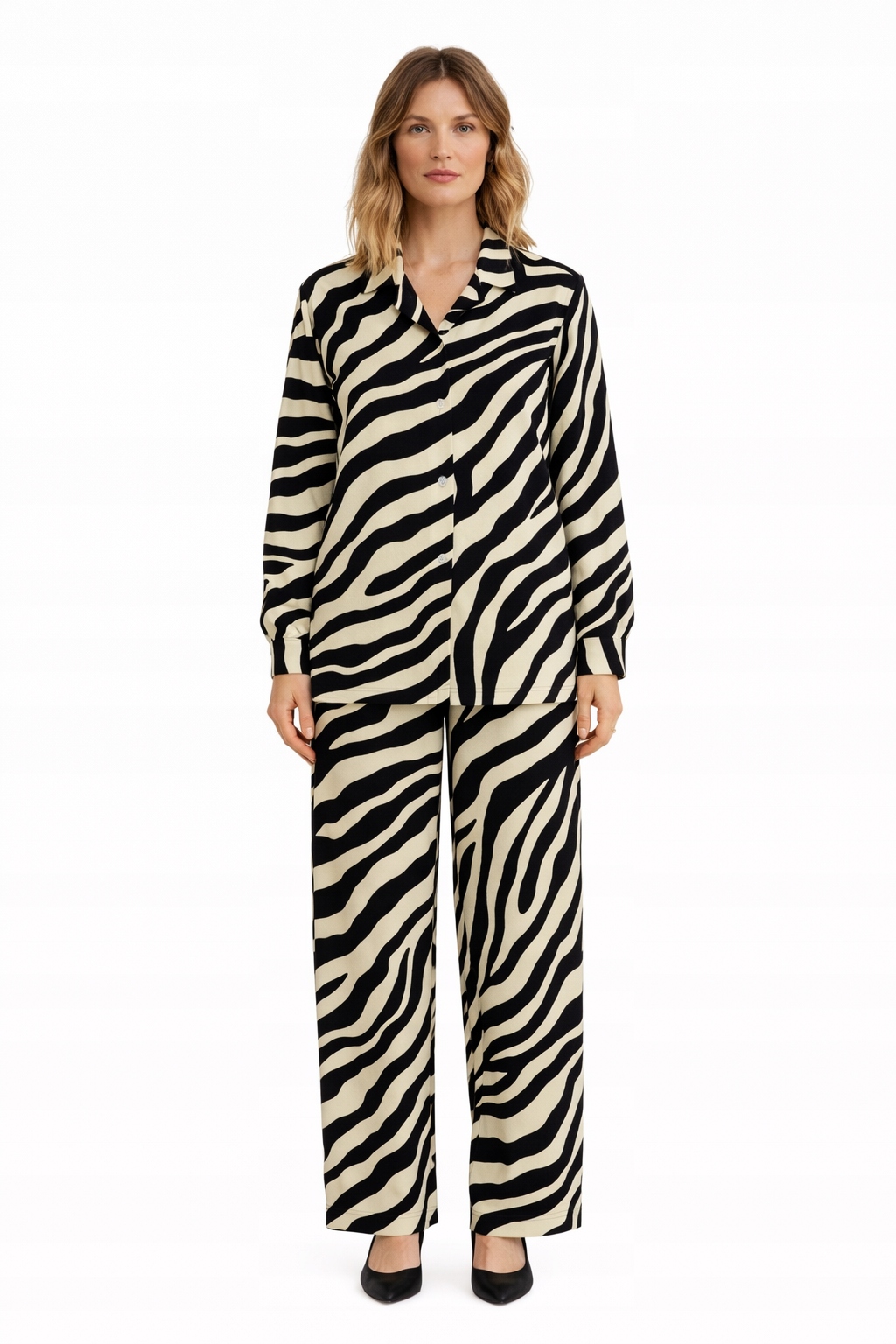 Komplet Zebrový Potisk Černobéžový Klasický S 1I4A