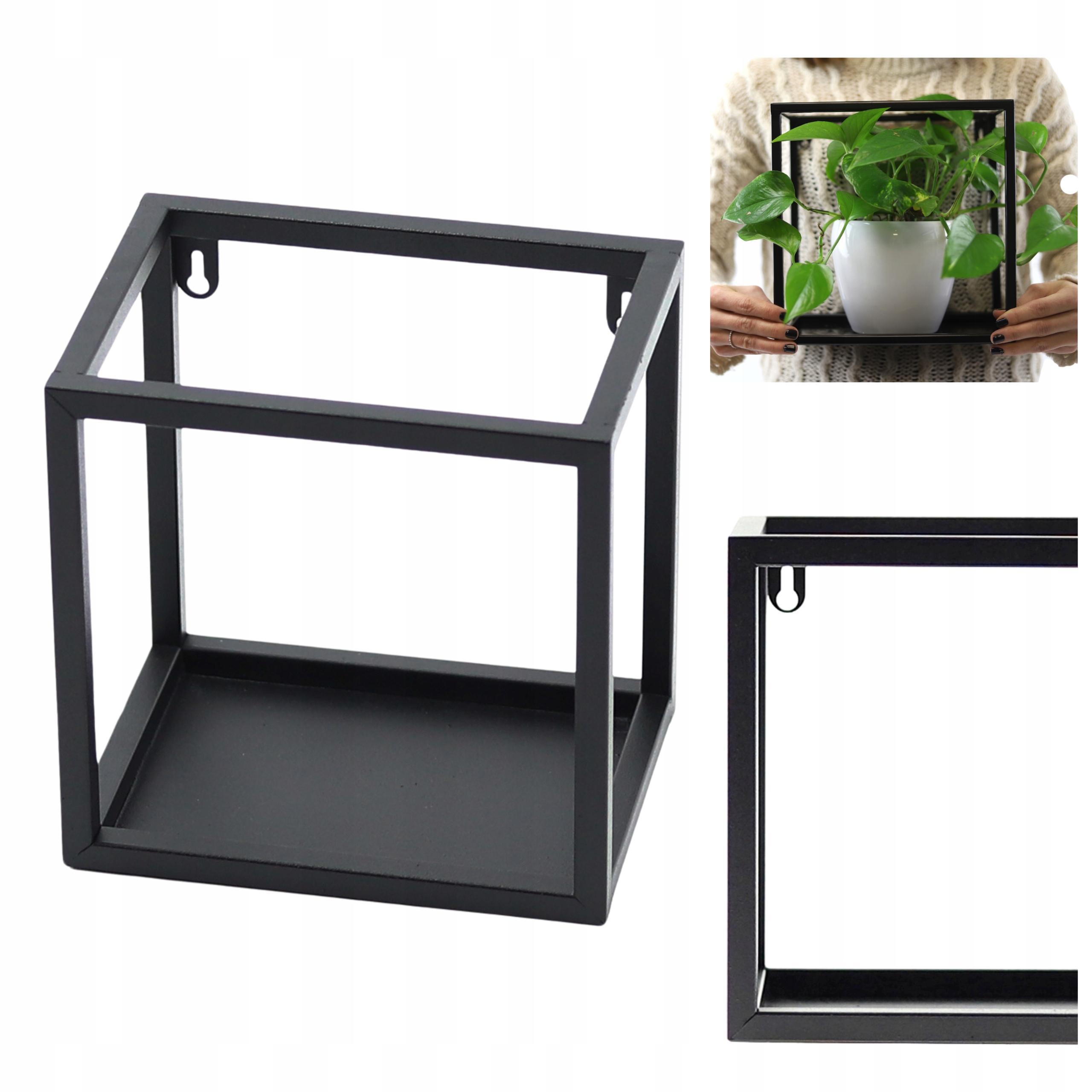Półka Wisząca Metalowa Kwietnik Ścianę Na 24/24/15cm Czarny Loft