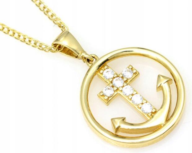 Zlatý přívěsek 585 kulatý symbol kotvy křížek na řetízek 14K kruh