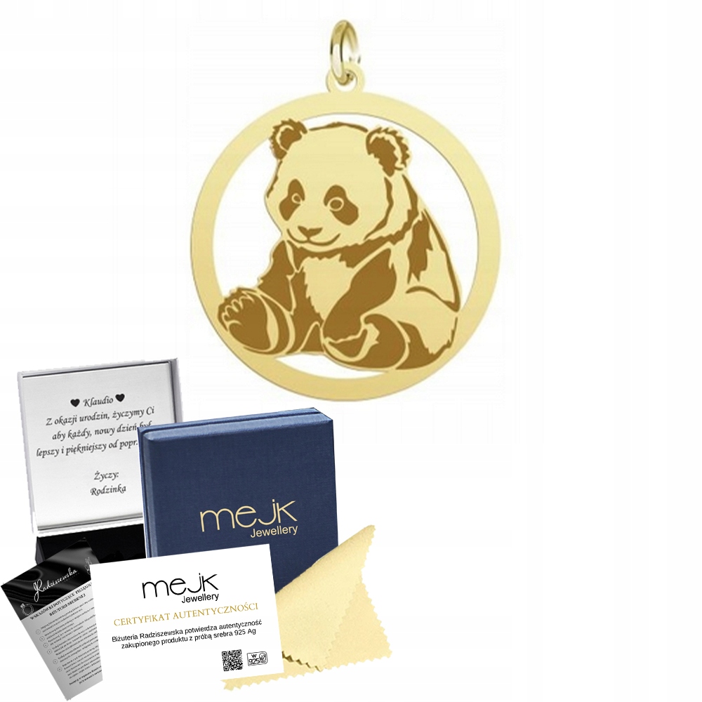 Zlatý přívěsek s pandou 925 Dárek Šperky pro ženu Narozeniny Gravírování