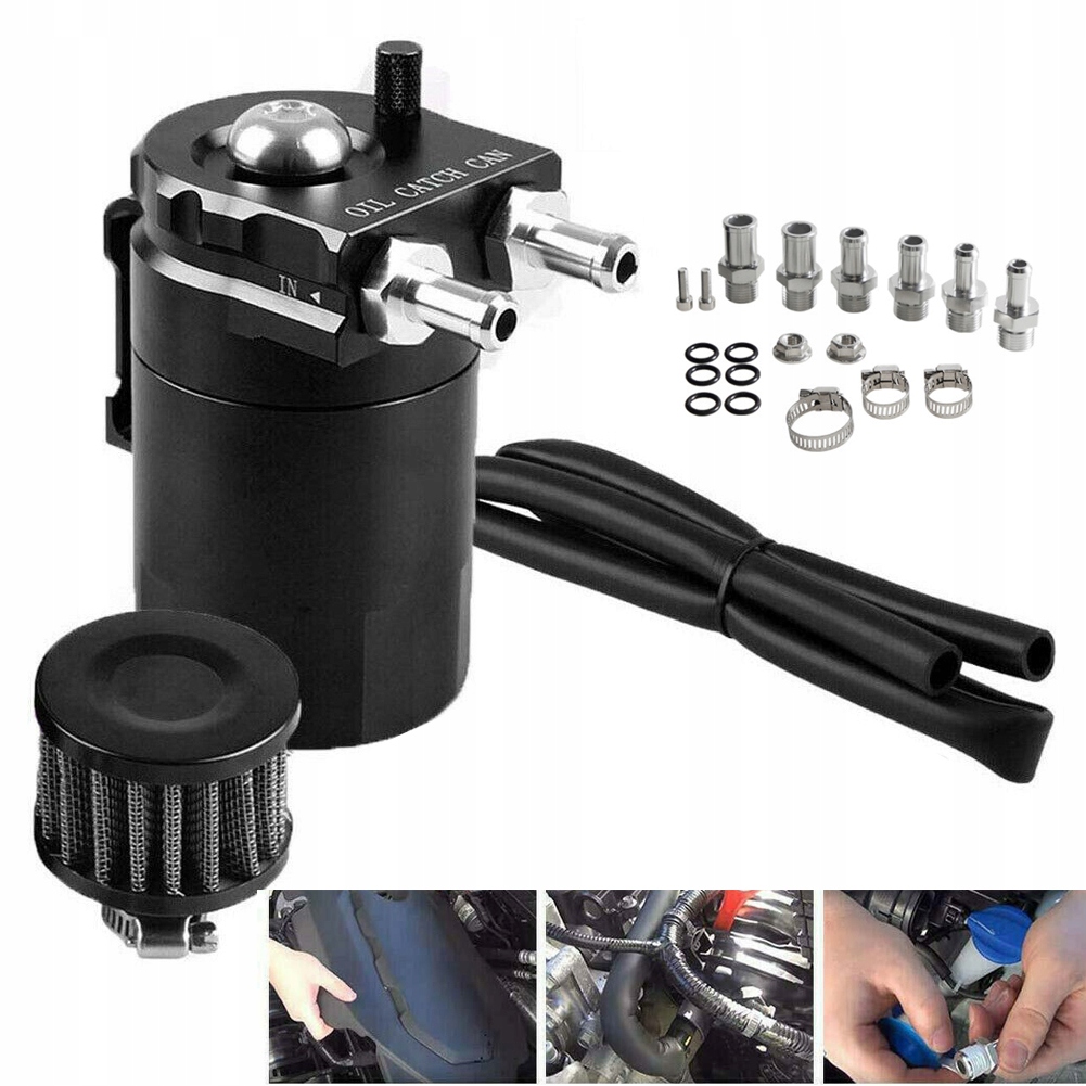 Sada Oil Catch Tank Black Odlučovač oleje s filtrem Hrdlo 11mm/13mm/15mm