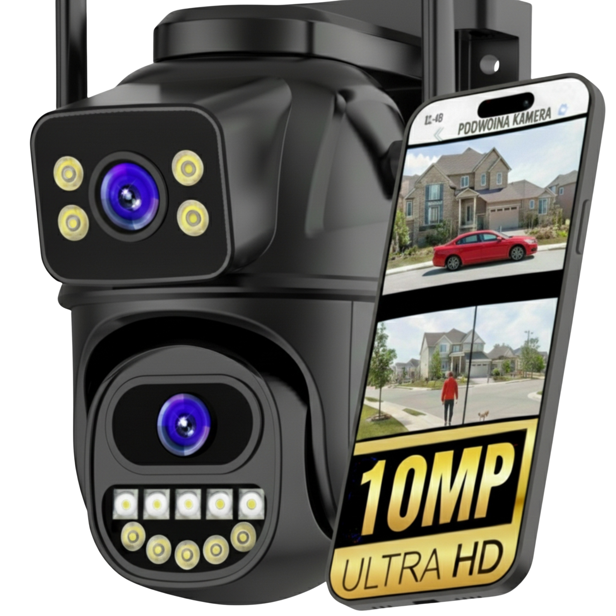 KAMERA PODWÓJNA 10MP ZOOM ZEWNĘTRZNA OBROTOWA UHD IP WIFI ALARM DETEKCJA