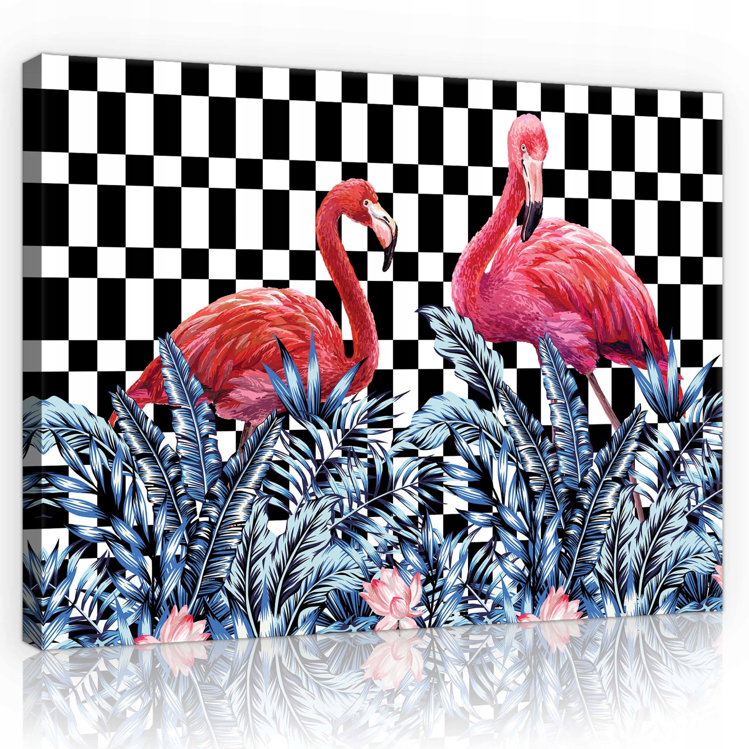 Obraz 100x75 Plameňáci tropy listy šachovnice kontrast jasný