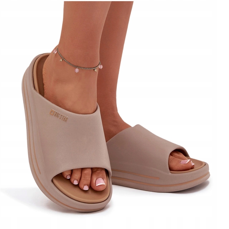 Klapki Damskie Na Platformie Big Star SS274424 Ciemnobeżowe 37