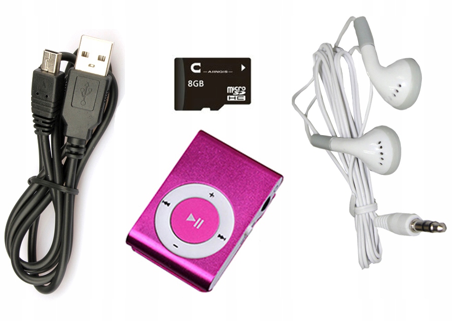 

Odtwarzacz MP3 Klips Słuchawki Karta Sd 8GB Usb