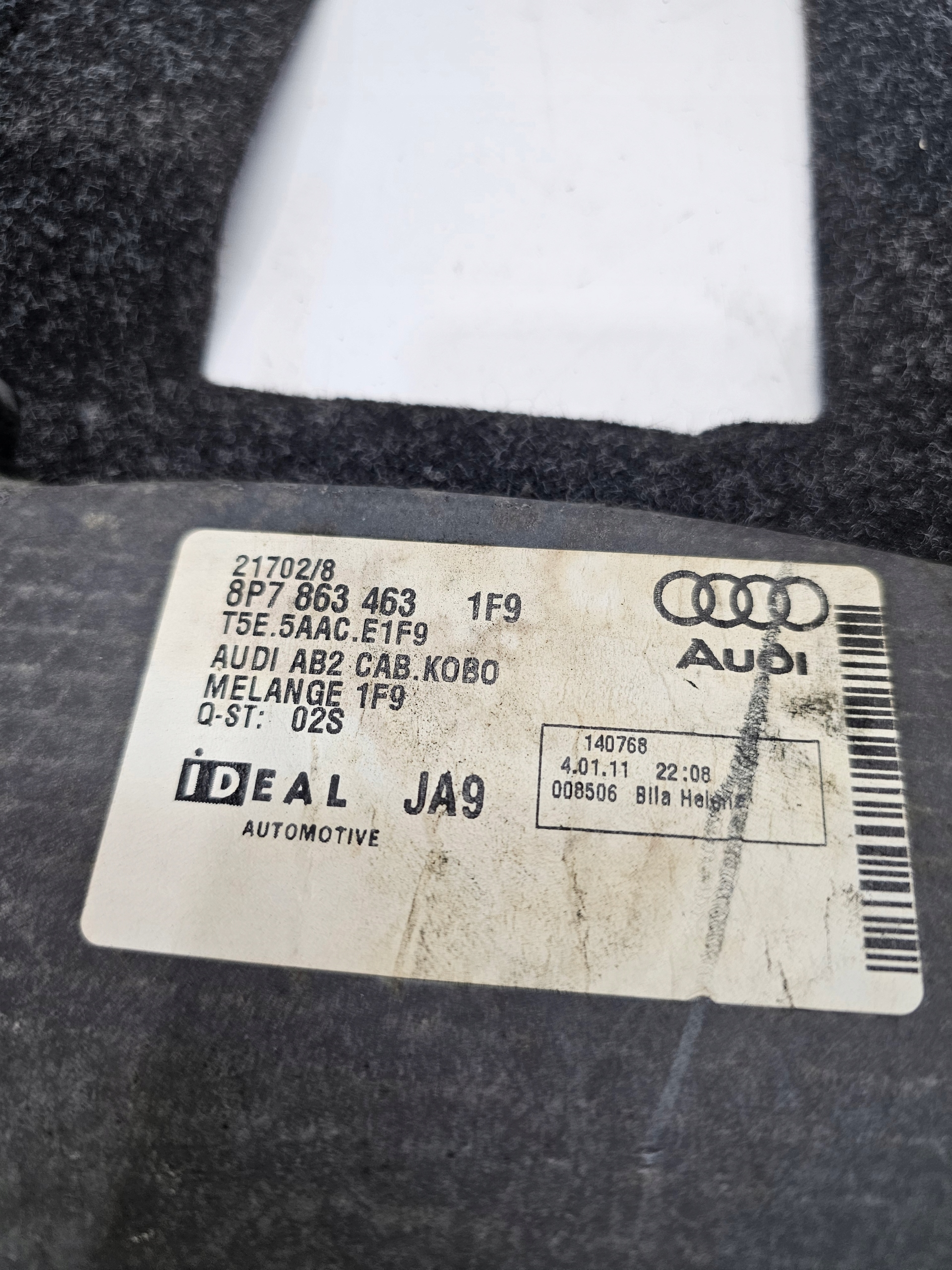 floor boot carpet AUDI A3 8P CABRIO 8P7863463 1F9
