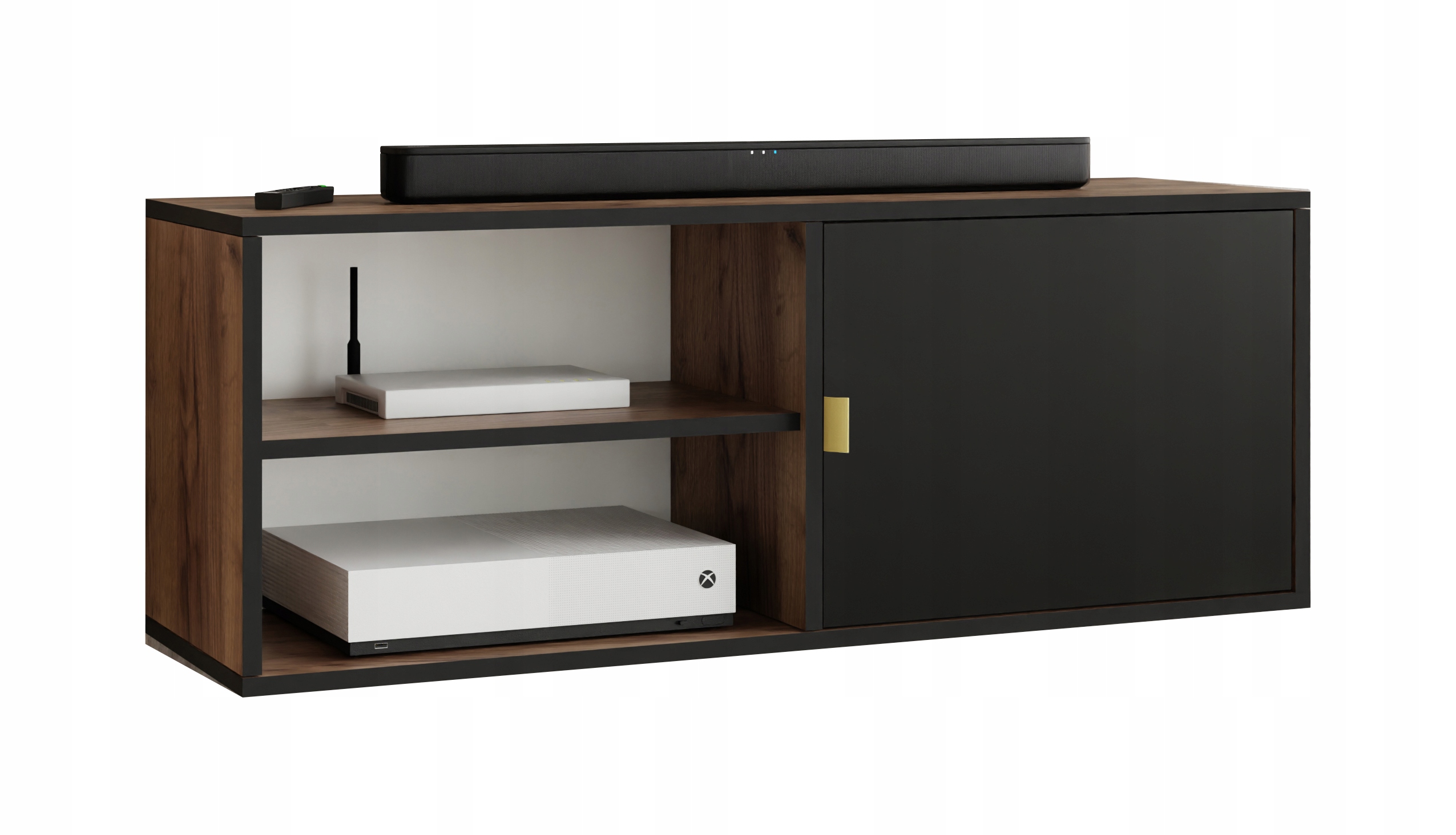 Rtv skříňka Luna 2 zlatá s otevřeným úchytem dub craft zlatý černá