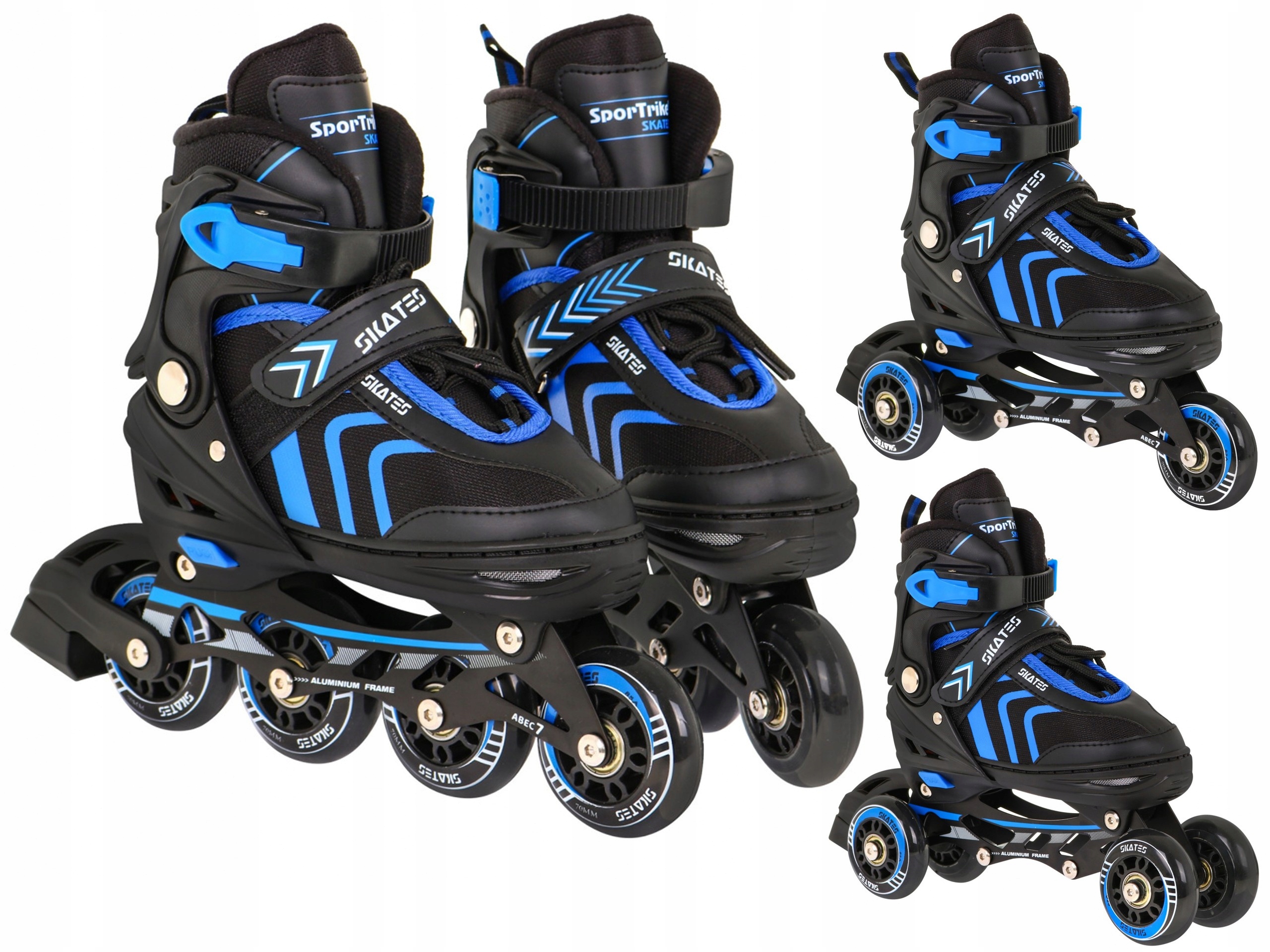 rolki dziecięce Wrotki Łyżwy 34-38 regulowany zmienny zestaw 4w1 Niebieskie