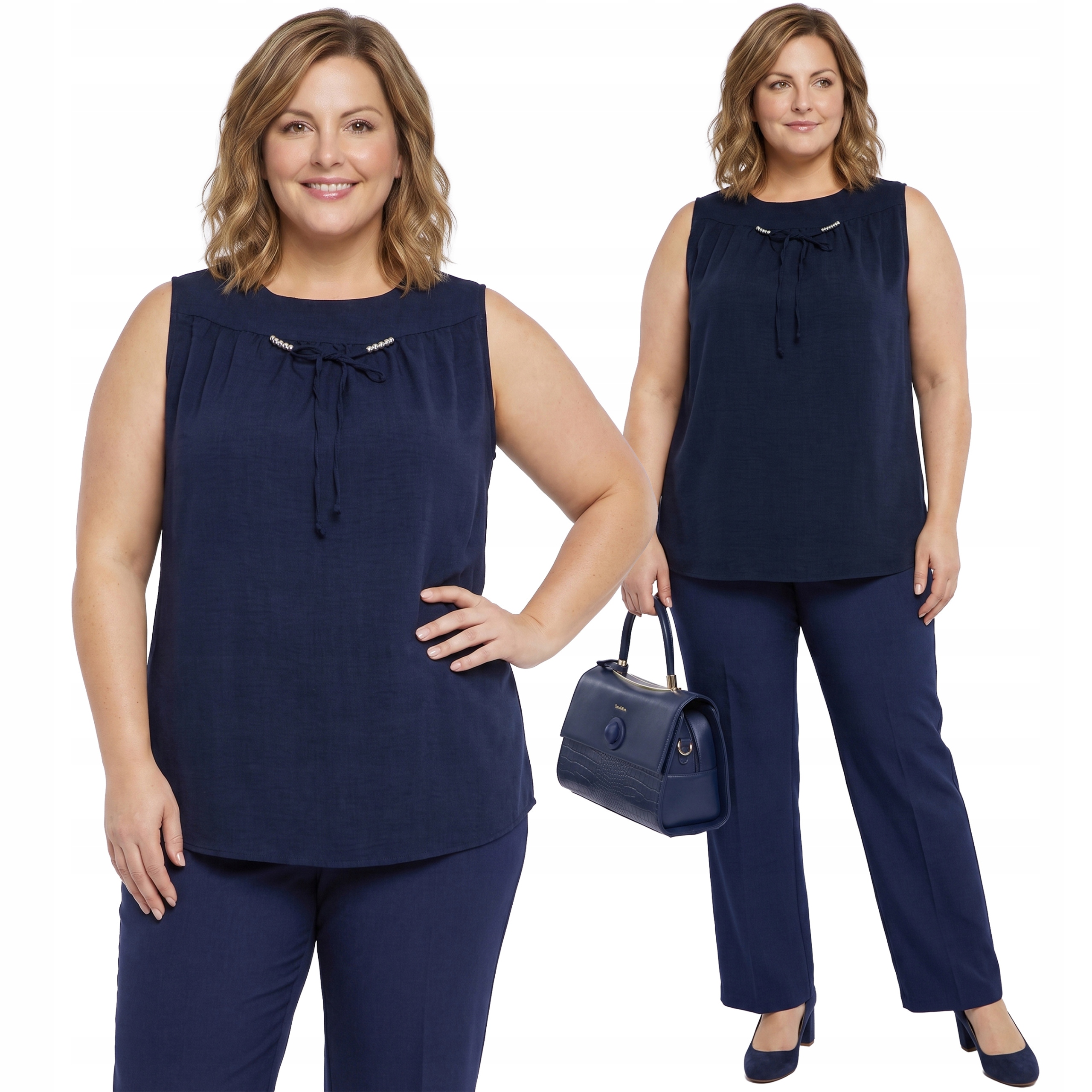 Tmavě modrá halenka s mašličkou plus size velikost 56/58