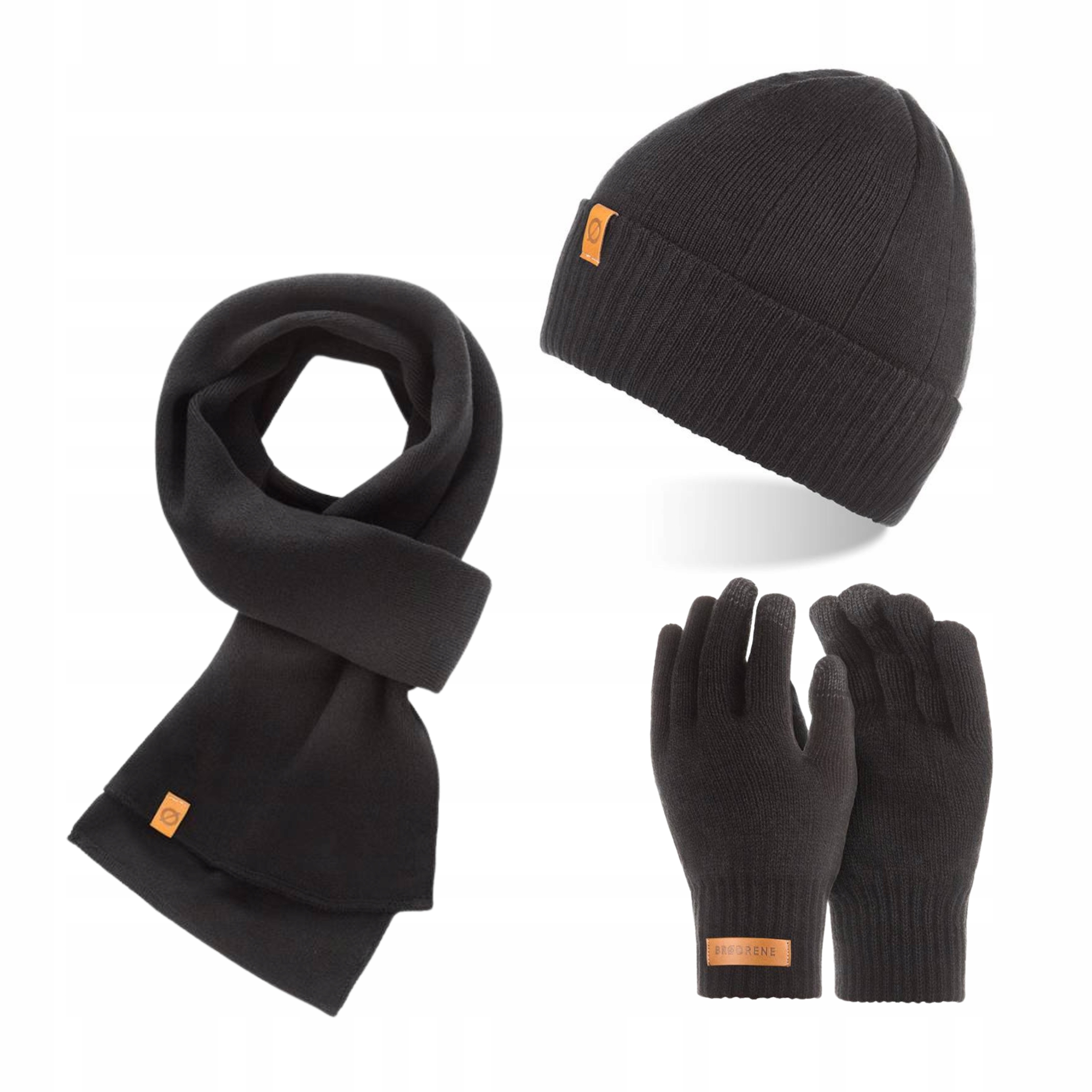 Pánský zimní komplet Černá Čepice Elegantní šála Teplé rukavice 3v1