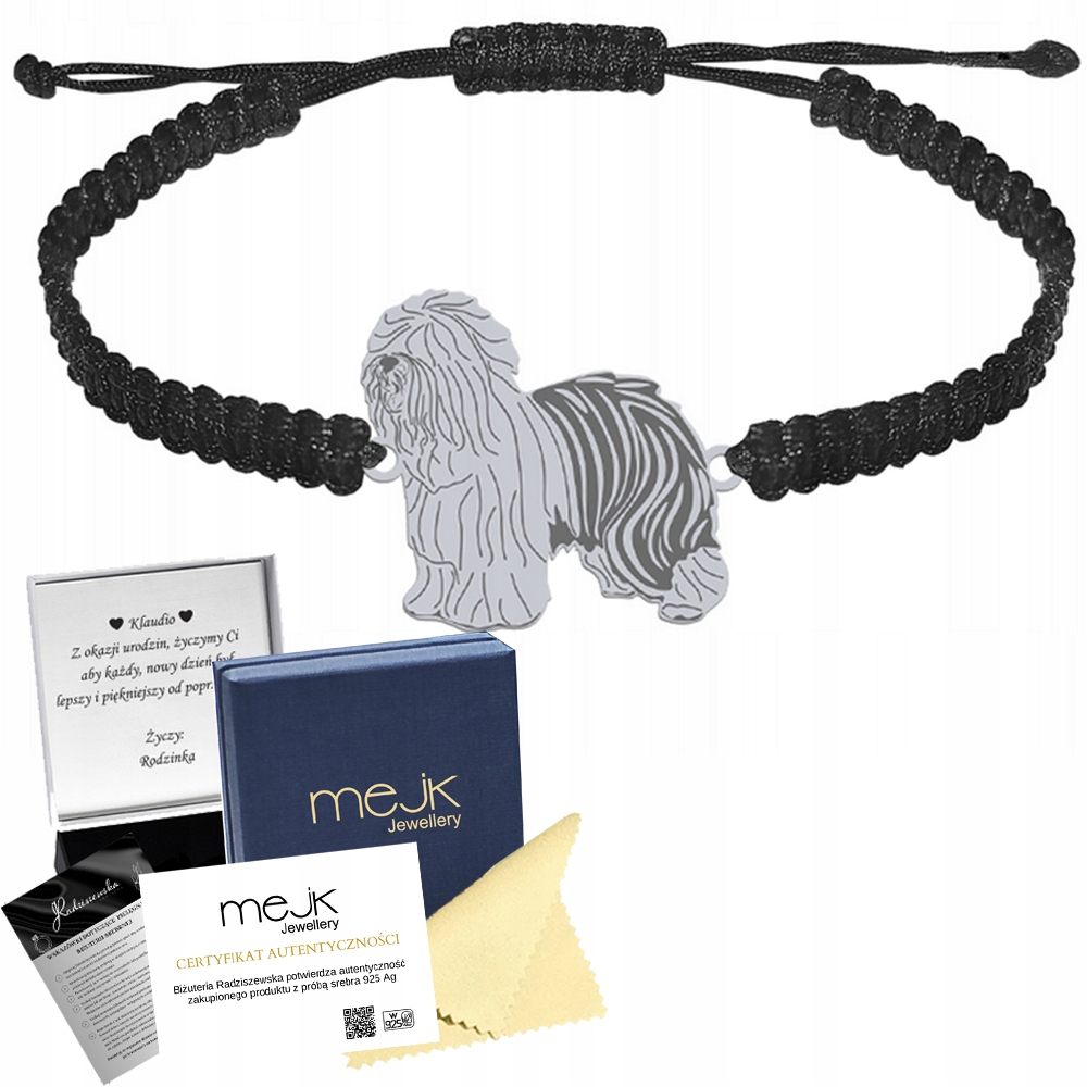 Stříbrný náramek se psem Staroanglický ovčák Bobtail 925 Gravírování