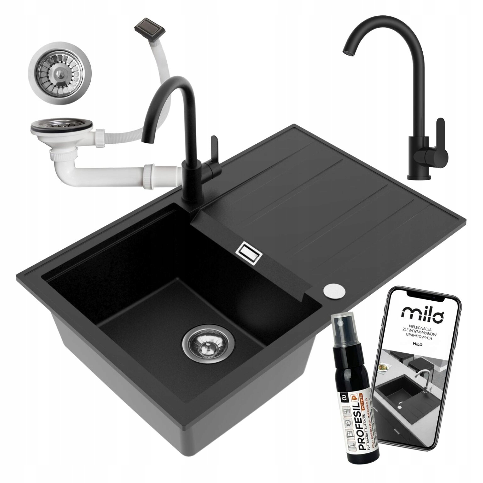 Granitový Jednokomorový Drez Miló Avangard, Sada Sifónov, Batéria