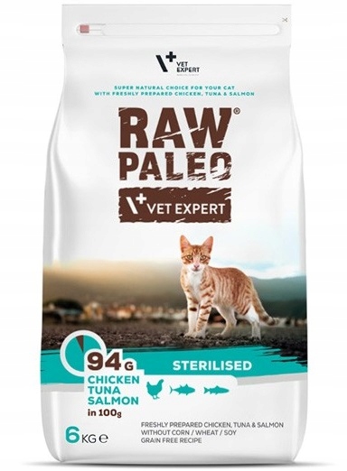 Levně Suché krmivo pro sterilizované kočky s kuřecím masem Raw Paleo Cat 6 kg