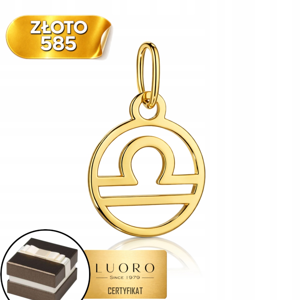 Zlatý Přívěsek 585 14K Znamení Zvěrokruhu Váha 20 MM Žluté Zlato Elegantní