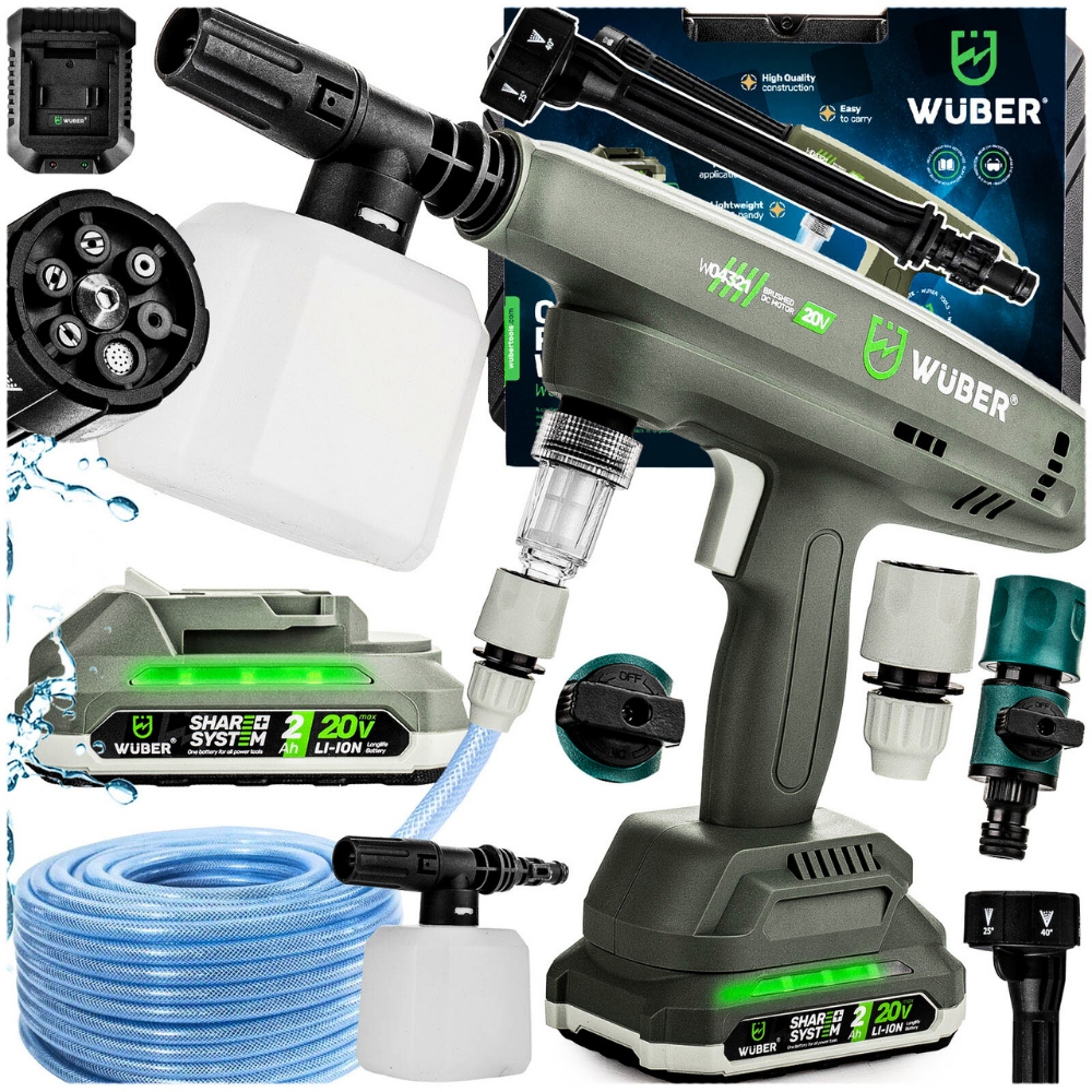 Robustní akumulátorová zahradní Tlaková Myčka Set kufr Multi Tryska