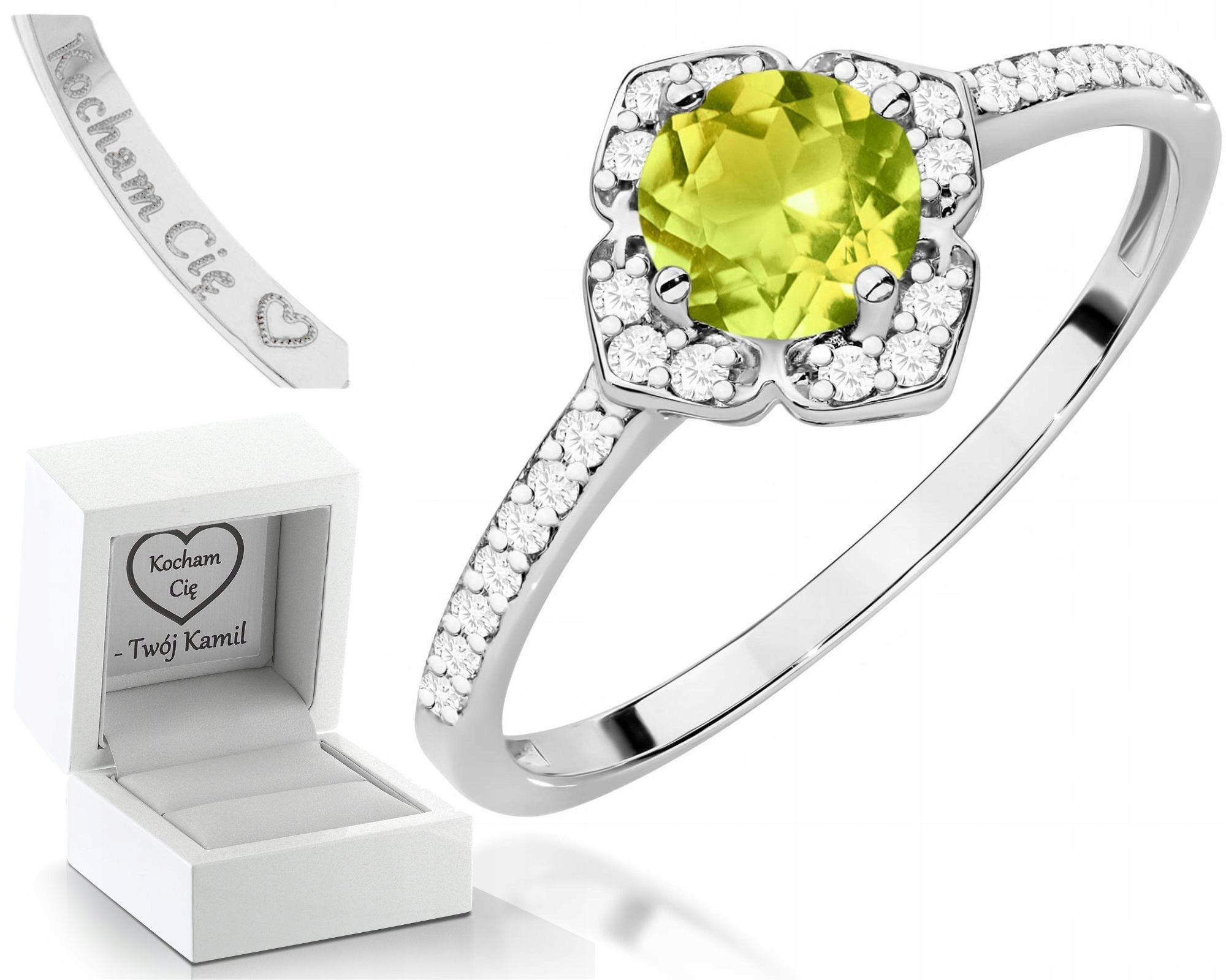 Bílý Zlatý Prstýnek S Diamanty A Olivínem