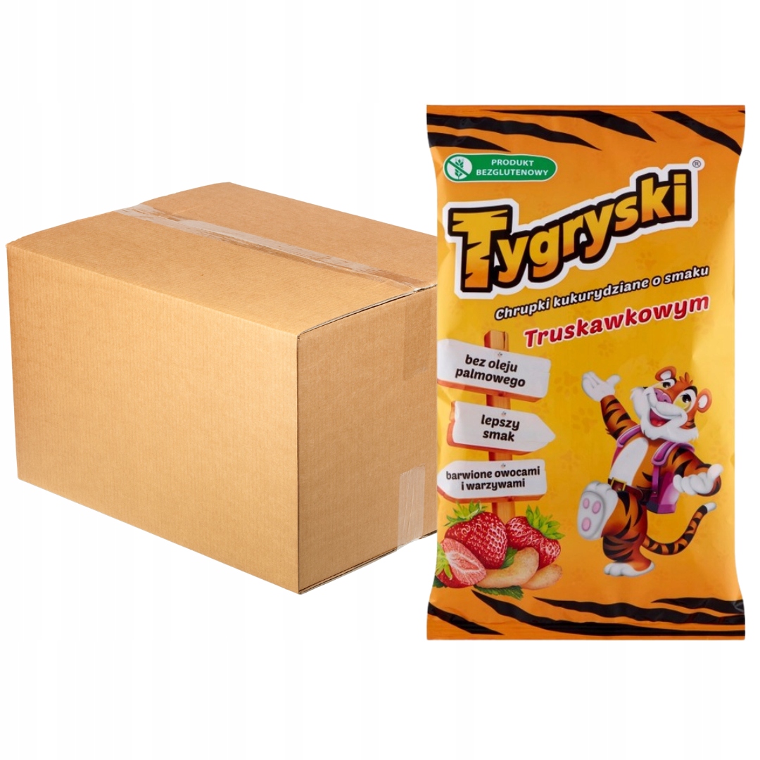 Levně Tygryski kukuřičné chipsy s jahodovou příchutí 70g x 20 kusů