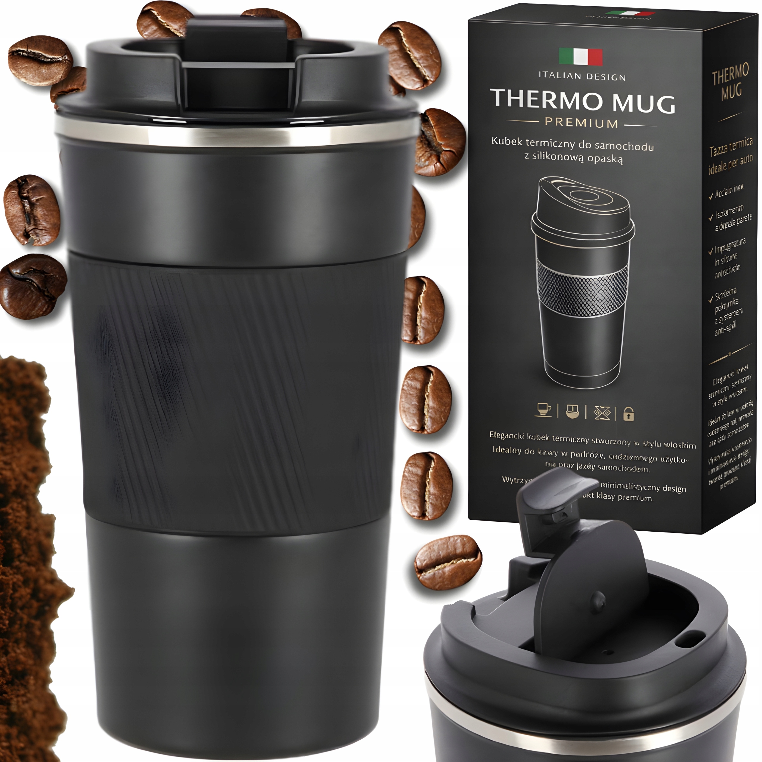 KUBEK TERMICZNY DO SAMOCHODU Z OPASKĄ NA KAWE HERBATE TERMOS DUŻY 510 ML