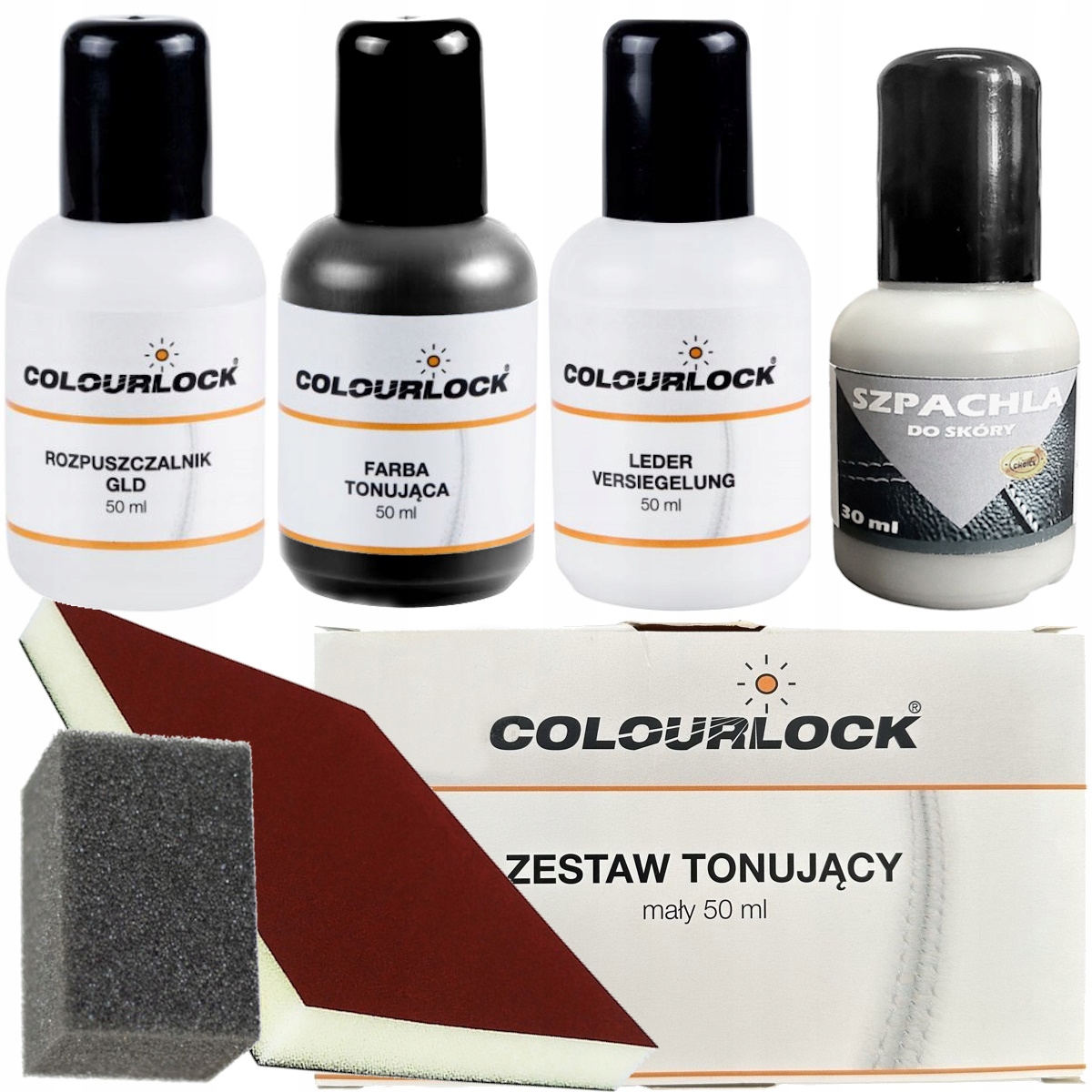 Colourlock Zestaw Czarna Farba 50ml do Skóry Kierownicy Szpachla Pad