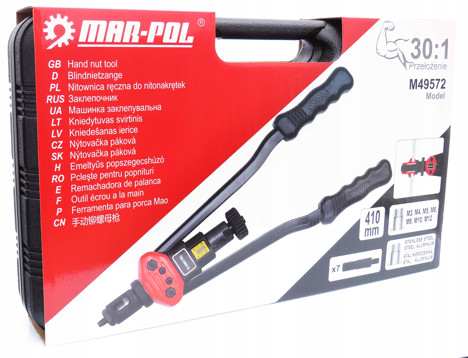 NITOWNICA RĘCZNA DO NITONAKRĘTEK M3-M12 WALIZKA Waga produktu z opakowaniem jednostkowym 3.2 kg