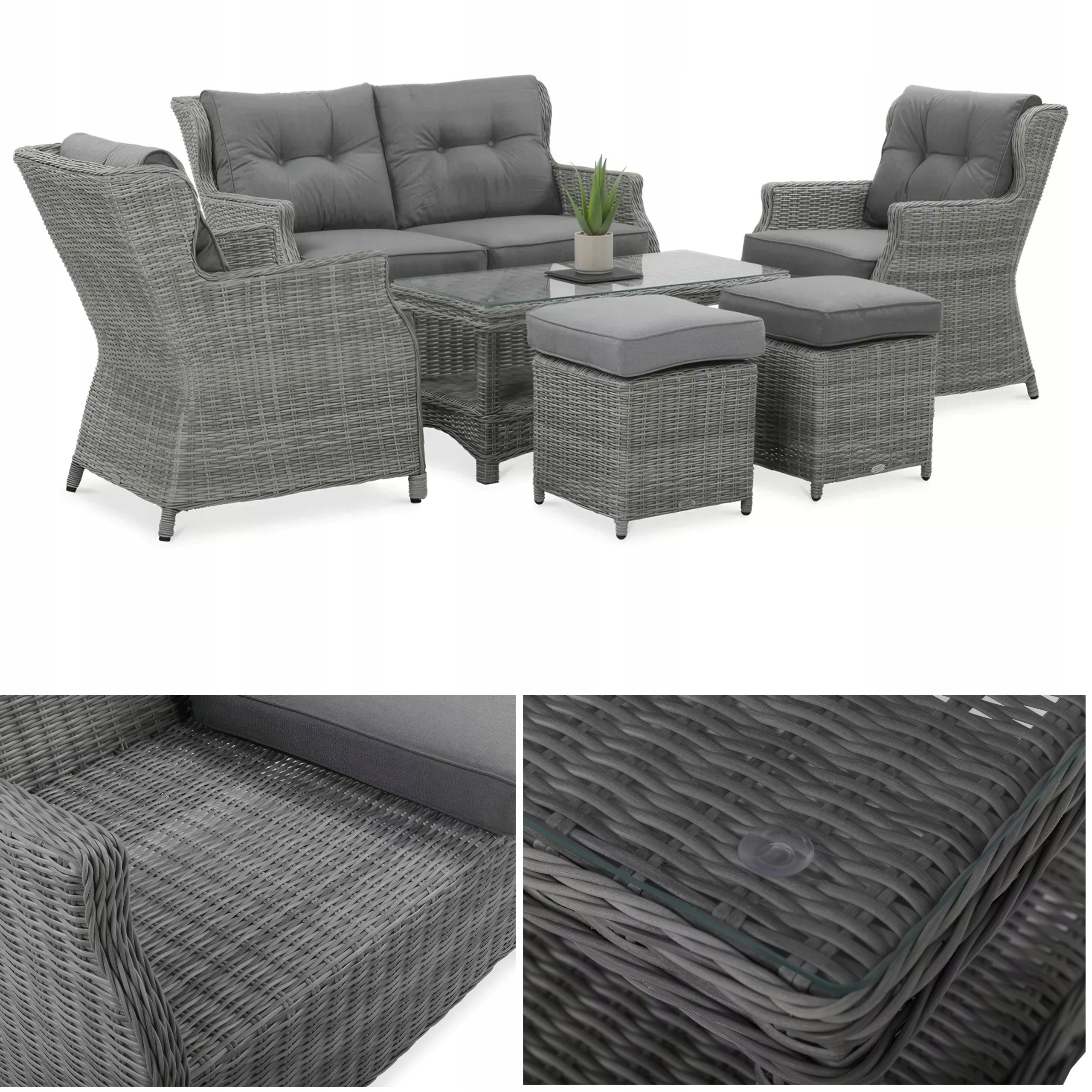 Zestaw Mebli Ogrodowych Technorattan Trivento 2 Sofa Stolik 2 Fotele +Puf