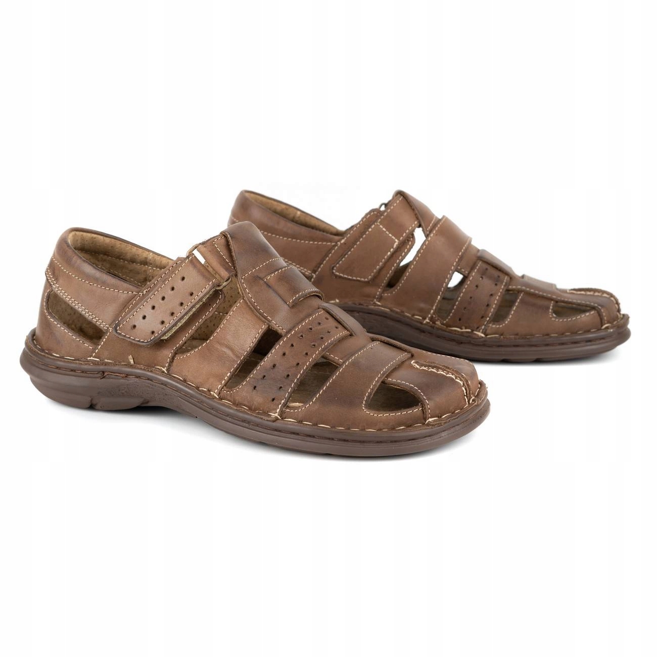 SANDAŁY MĘSKIE SKÓRZANE 467 CIEMNY BRĄZ 47 Rozmiar 47