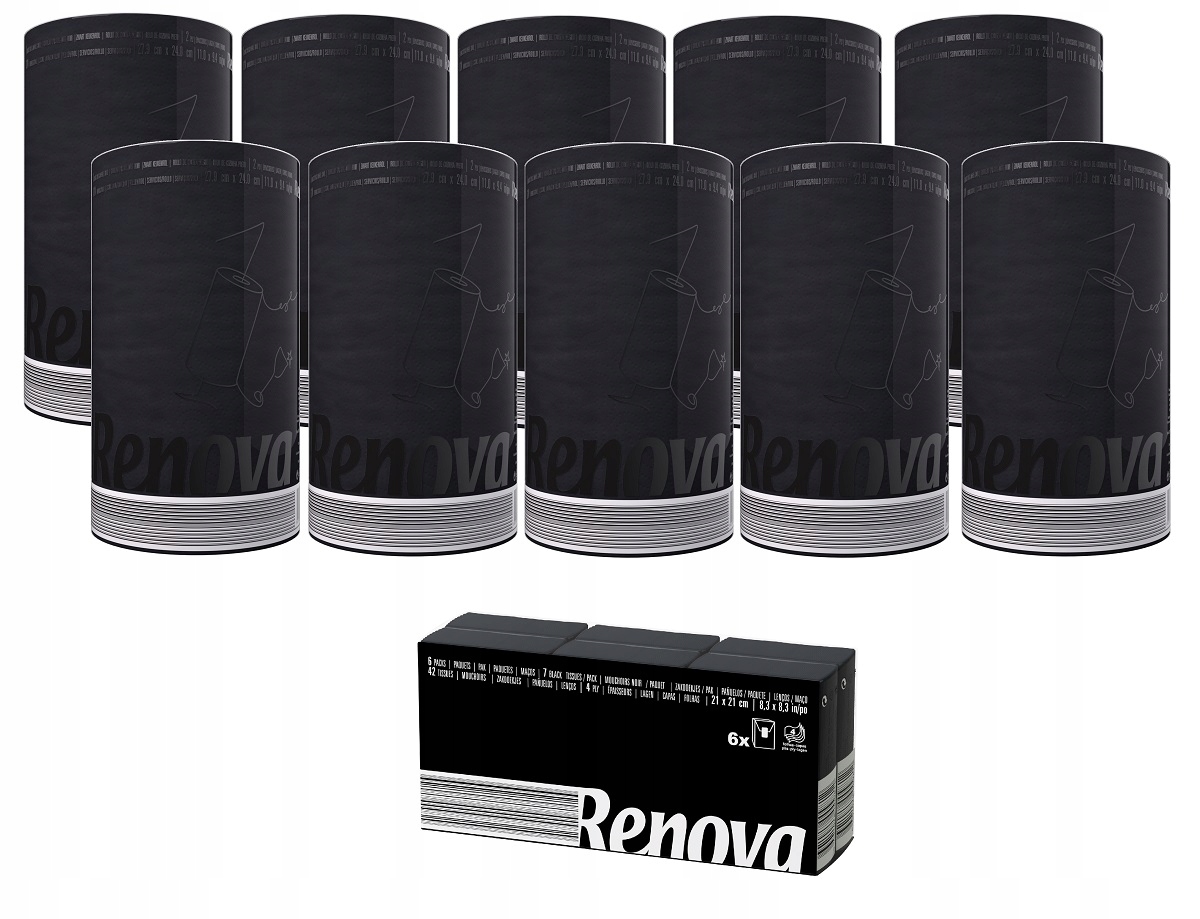 10x Czarny Papierowy Ręcznik Kuchenny Renova 28.8m 2-warstwowy 1 rolka