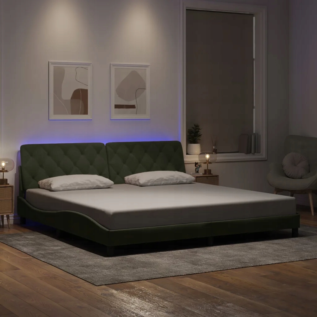 Rám postele s Led bez matrace světle šedý 200 x 200 cm samet Šedá 3213873