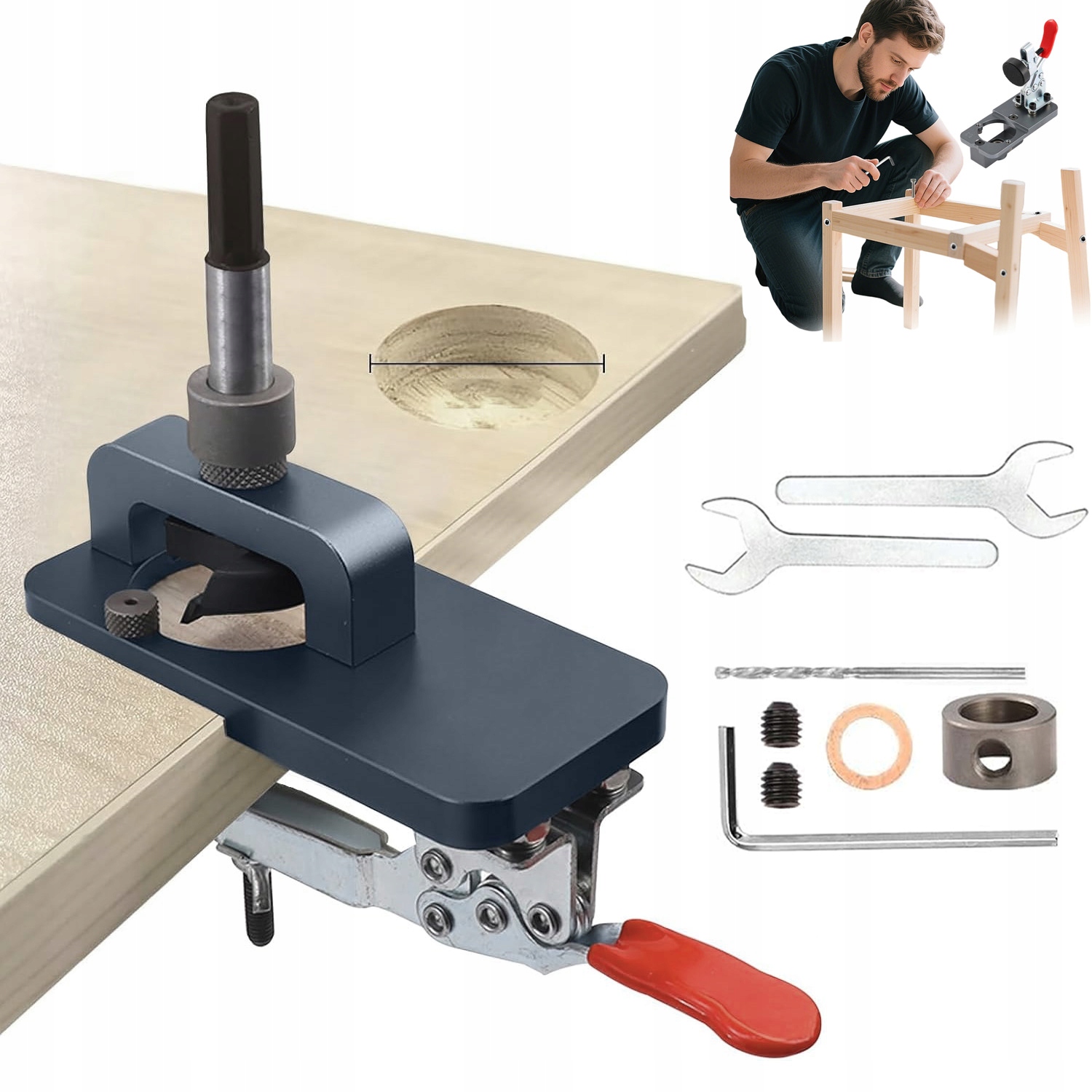 Šablona Pro Vrtání Pod Závěsy 35 MM S Nastavitelnou Svorkou Pro Skříně