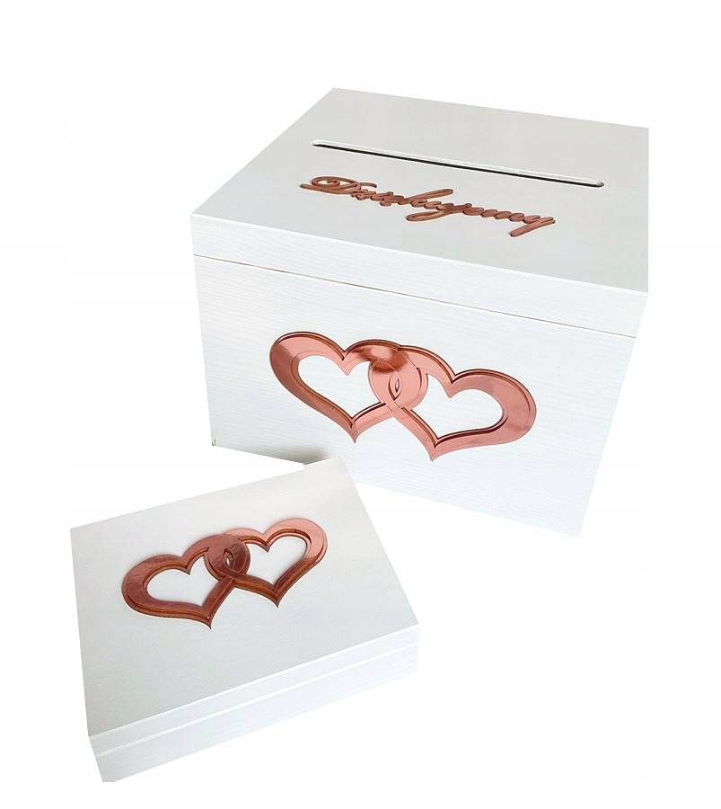 Krabička na obálky a snubní prsteny svatba sada, bílá, zlatá, růžová, personalizovaná