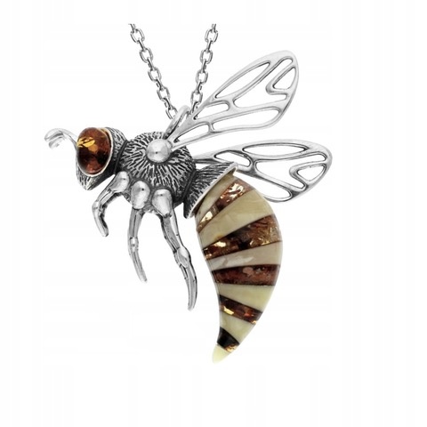 Včela Stříbrná Přívěsek S Jantarovým Povrchem