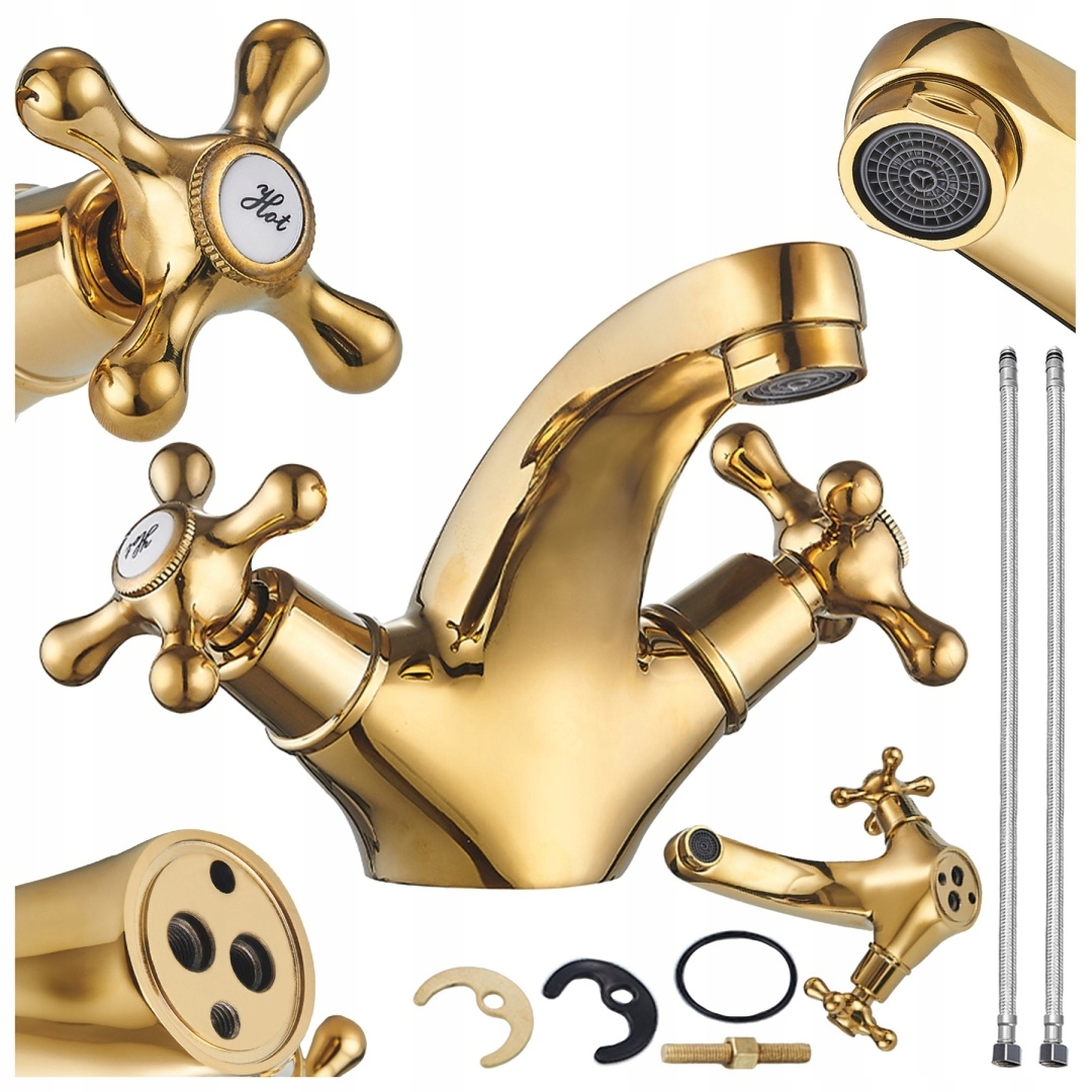 Umyvadlová Stojánková Koupelnová Baterie Retro Viola Zlatá