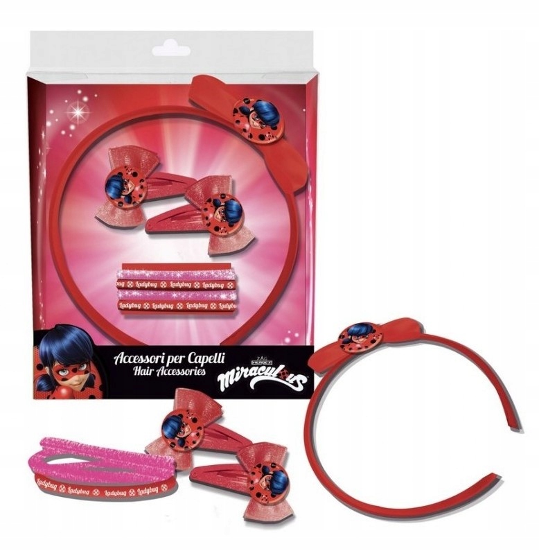 BIEDRONKA I CZARNY KOT Zestaw opaska gumki spinki