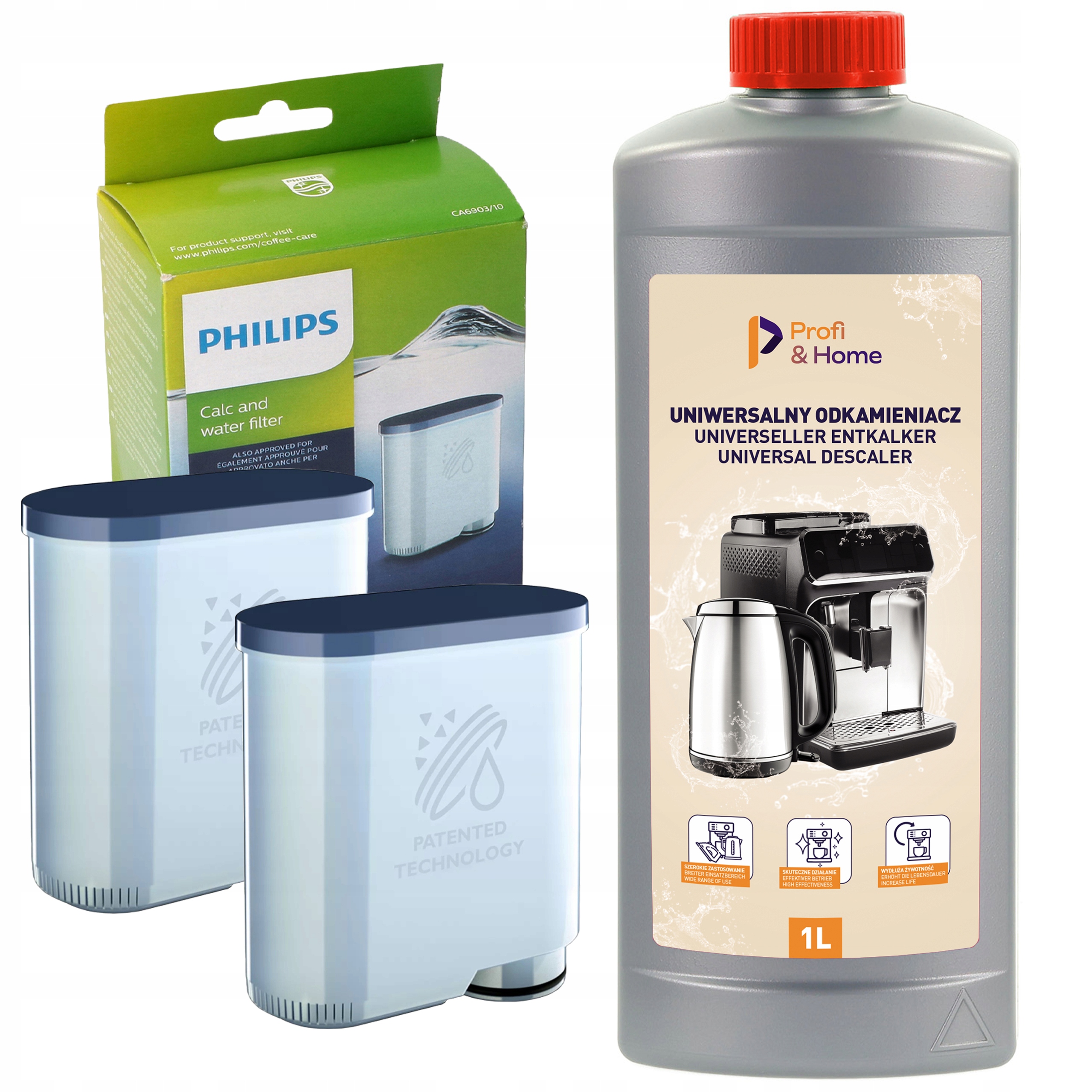 2x Filtr do kávovaru Philips LatteGo Saeco GranAroma Xelsis Odvápňovač 1L