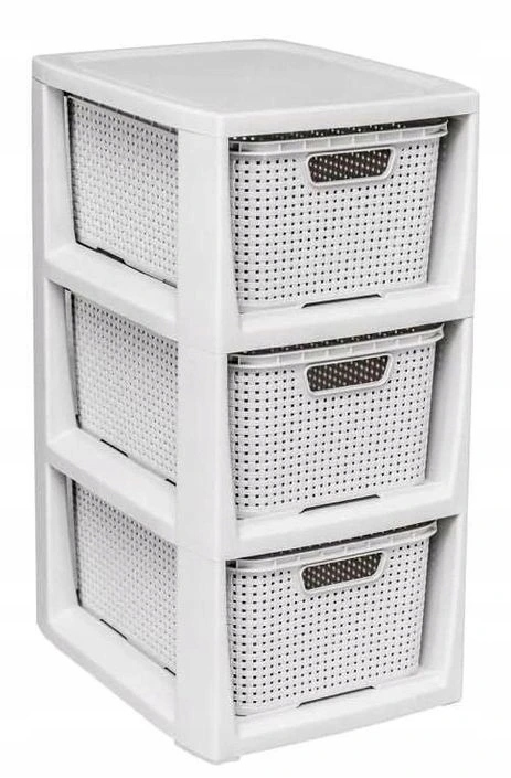 Branq Komoda Rattan 3 košíky antická bílá