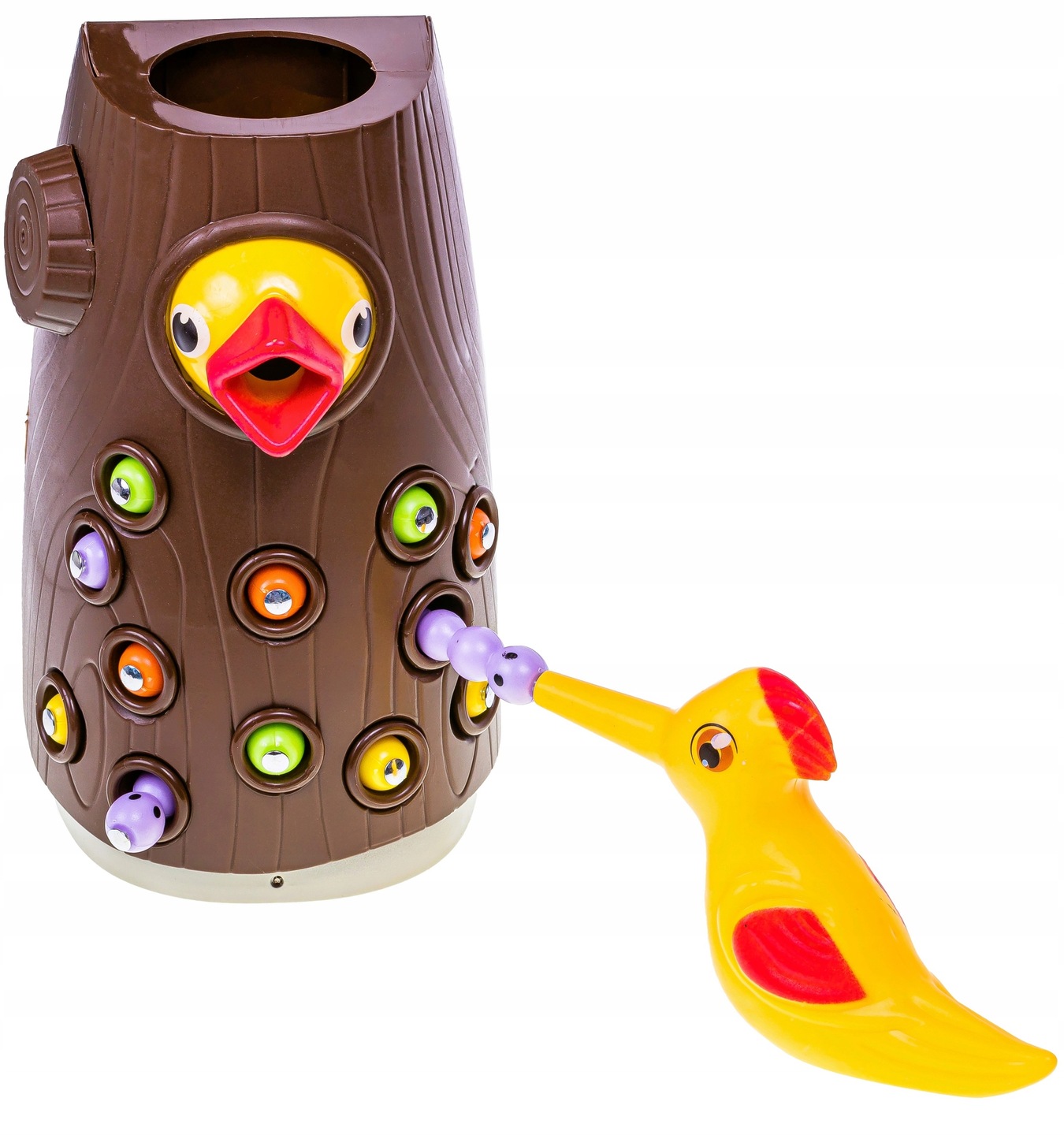 GRA MAGNETYCZNA NAKARM PTASZKA MONTESSORI DZIĘCIOŁ 12 ROBACZKÓW PREZENT Materiał plastik