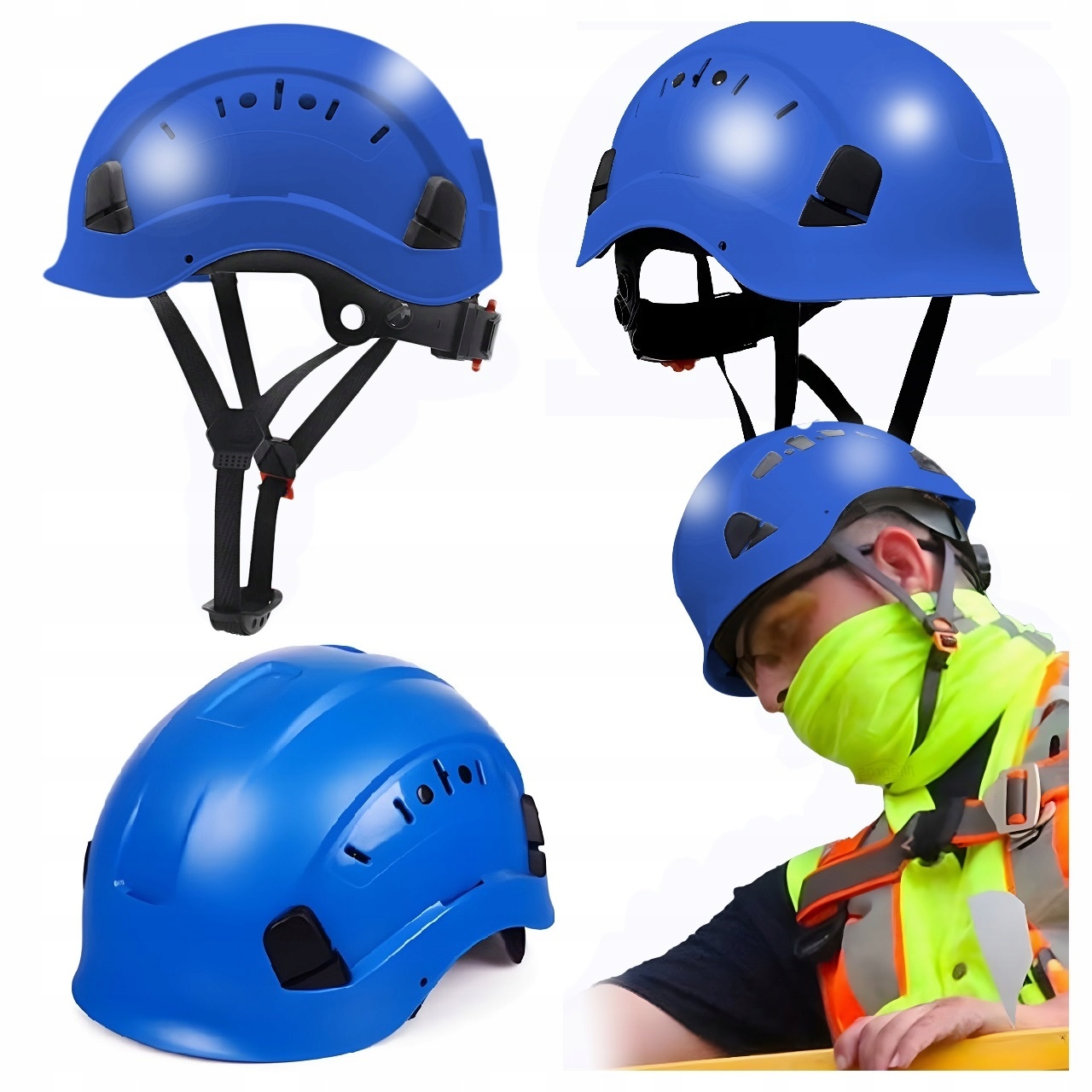 Kask Wspinaczkowy Hełm Ochronny Wentylowany Niebieski Pasek Podbródkowy Ce