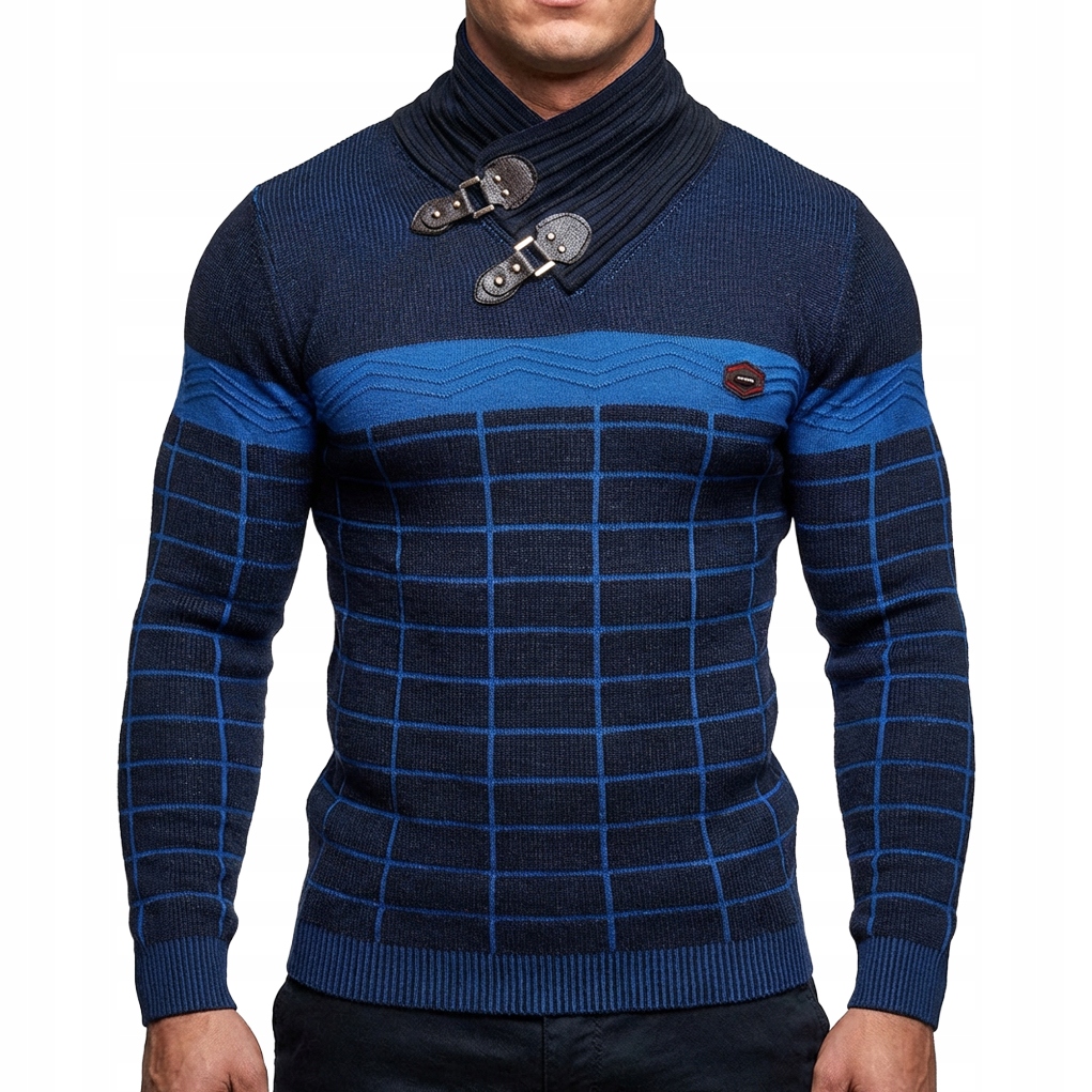 Jemný Pánský Svetr Cipo Baxx Kostkovaný Slim Fit Bavlna Stojáček