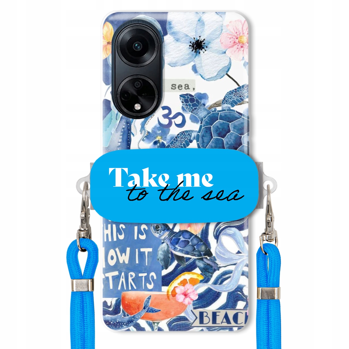 Pouzdro pro Oppo A98 5G Modré Crossbody vodítko Držák Take Me To The Sea