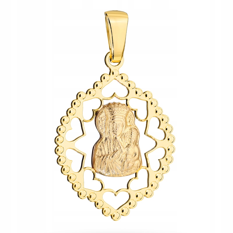 Zlatý Medailonek pr. 585 Panna Maria Čenstochovská Ažurová vazba Srdce 14k