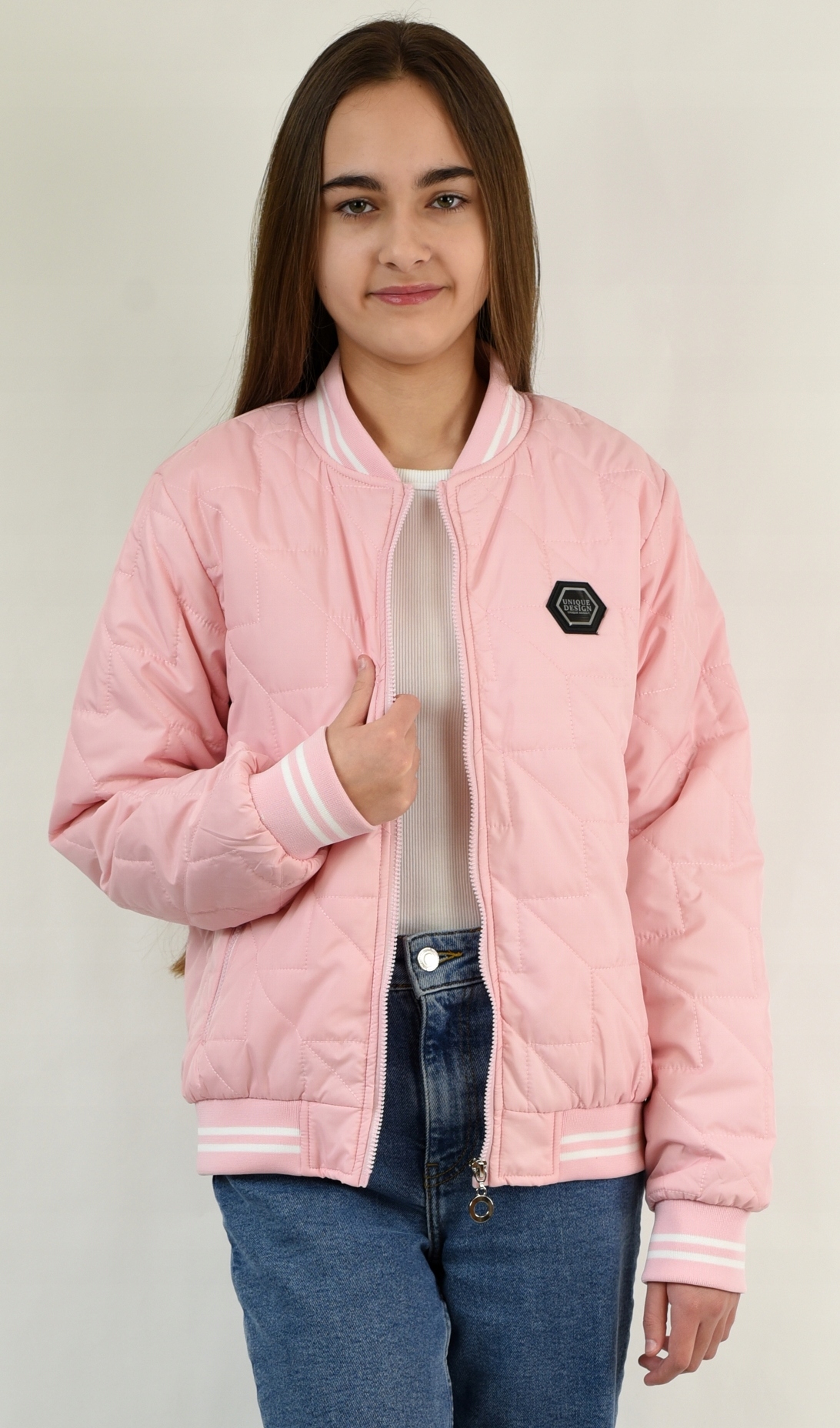 Przejściowa KURTKA bomberka KIESZENIE różowa 140 Marka Inna marka