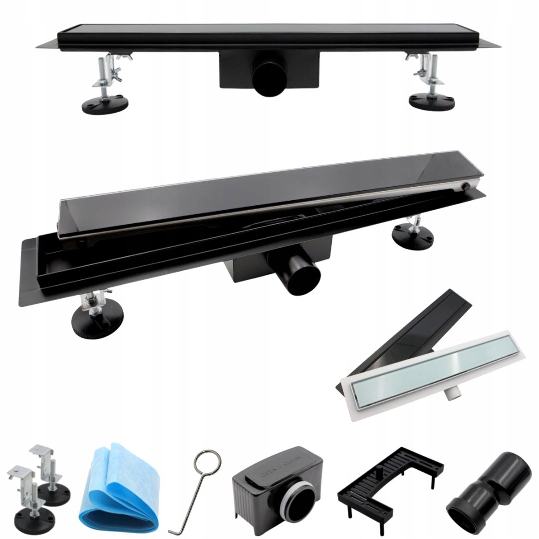 ODPŁYW LINIOWY CZARNY 90 CM CZARNE SZKŁO SZKLANY Marka Bw-Tech